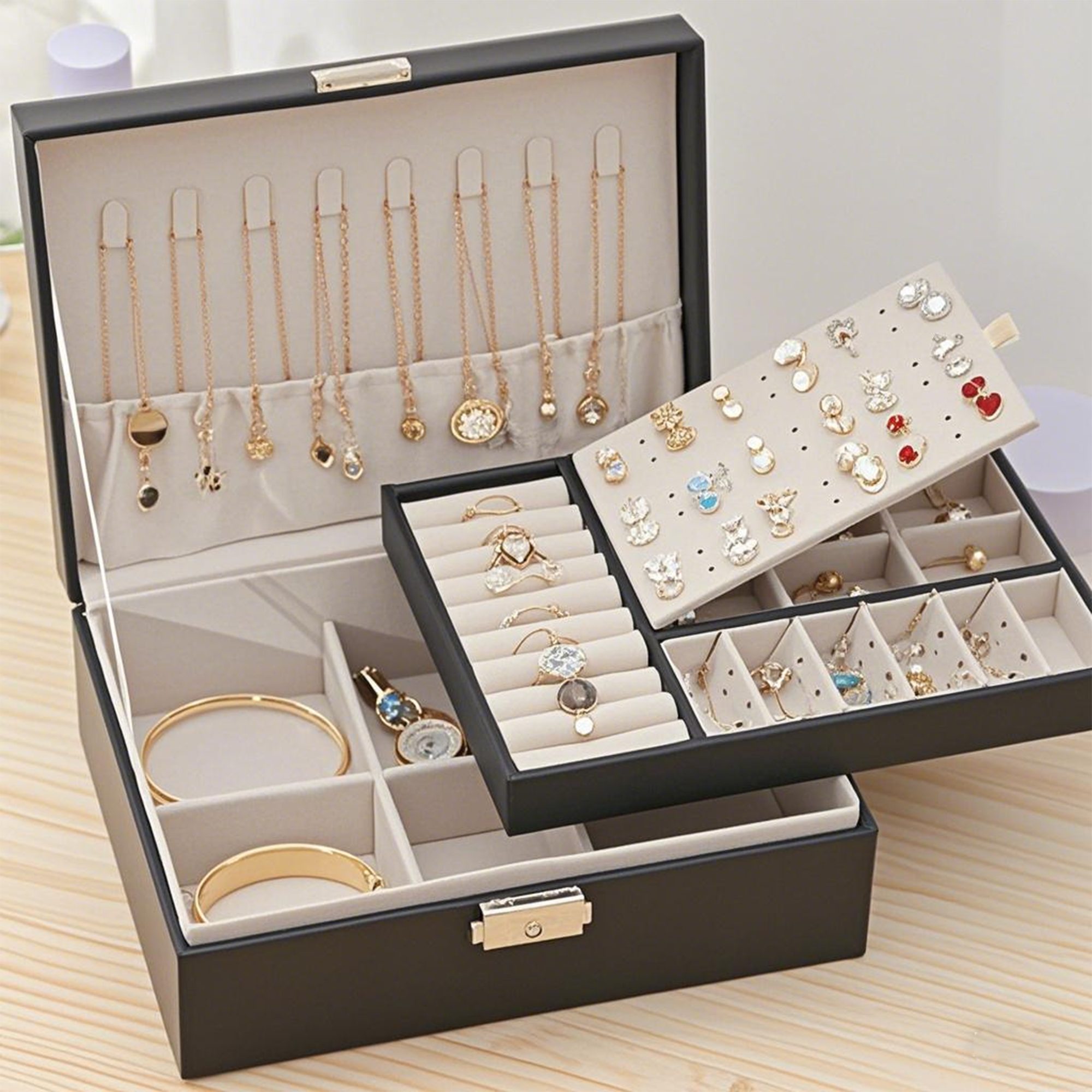 YINDN Schmuckkasten Schmuckkästchen, Doppelschicht Schmuck Aufbewahrungskof günstig online kaufen