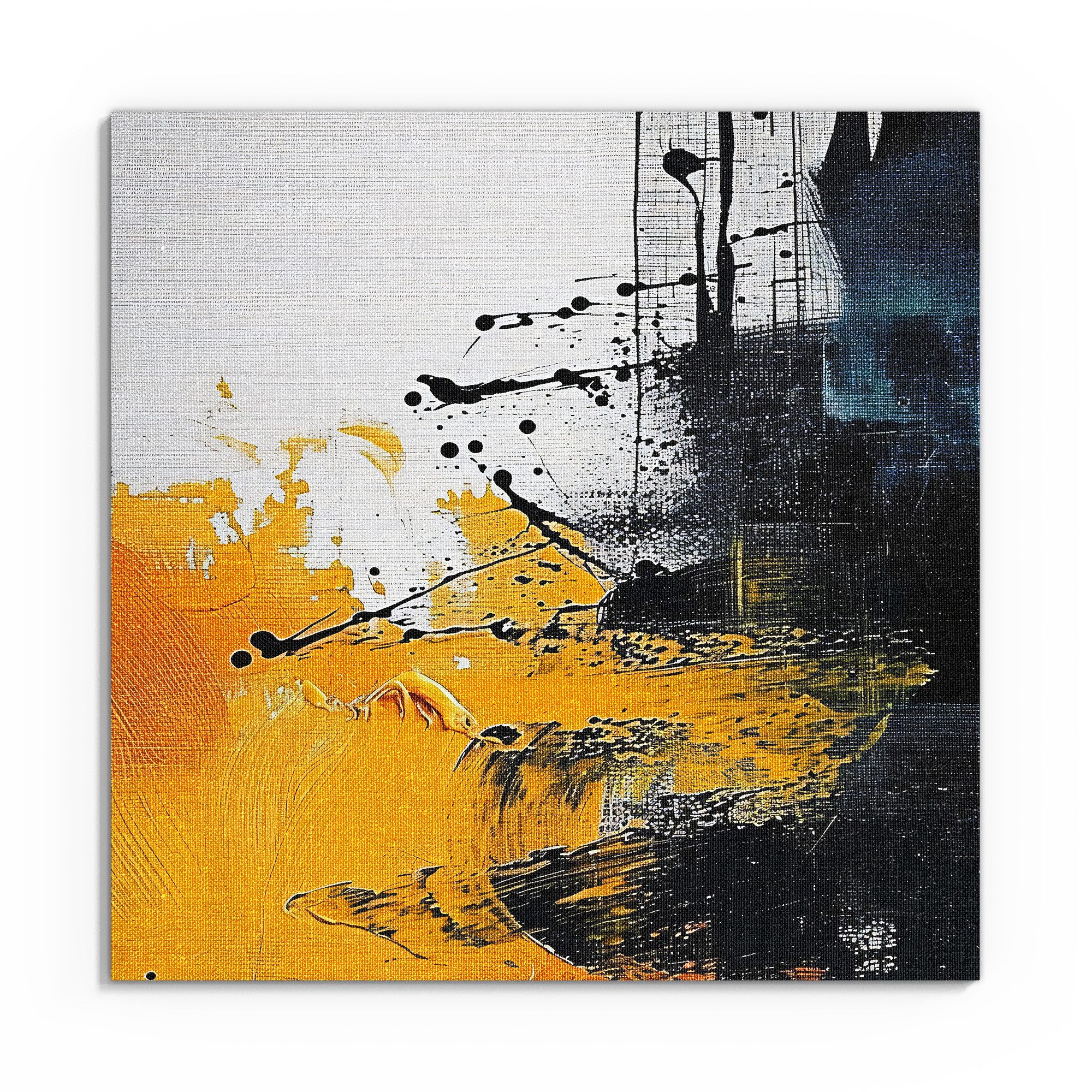 DEQORI Leinwandbild 'Gelbschwarze Lebendigkeit', 'Gelbschwarze Lebendigkeit', Hybrid Leinwand Bild Wandbild flach modern
