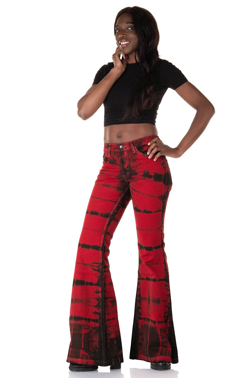 Schlaghose Damen Batik schwarz rot