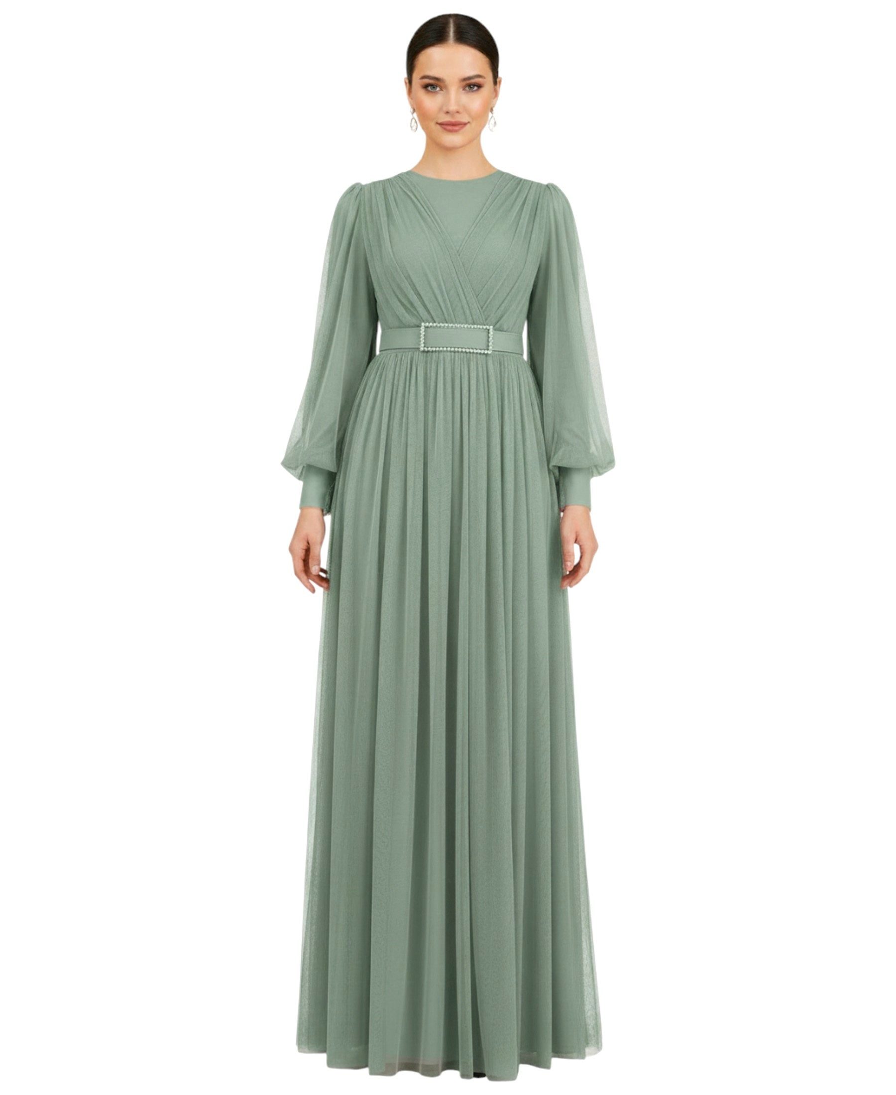 fashionshowcase Maxikleid Damen Kleid aus Tüll - Abiye Abaya - Modest Fashi günstig online kaufen