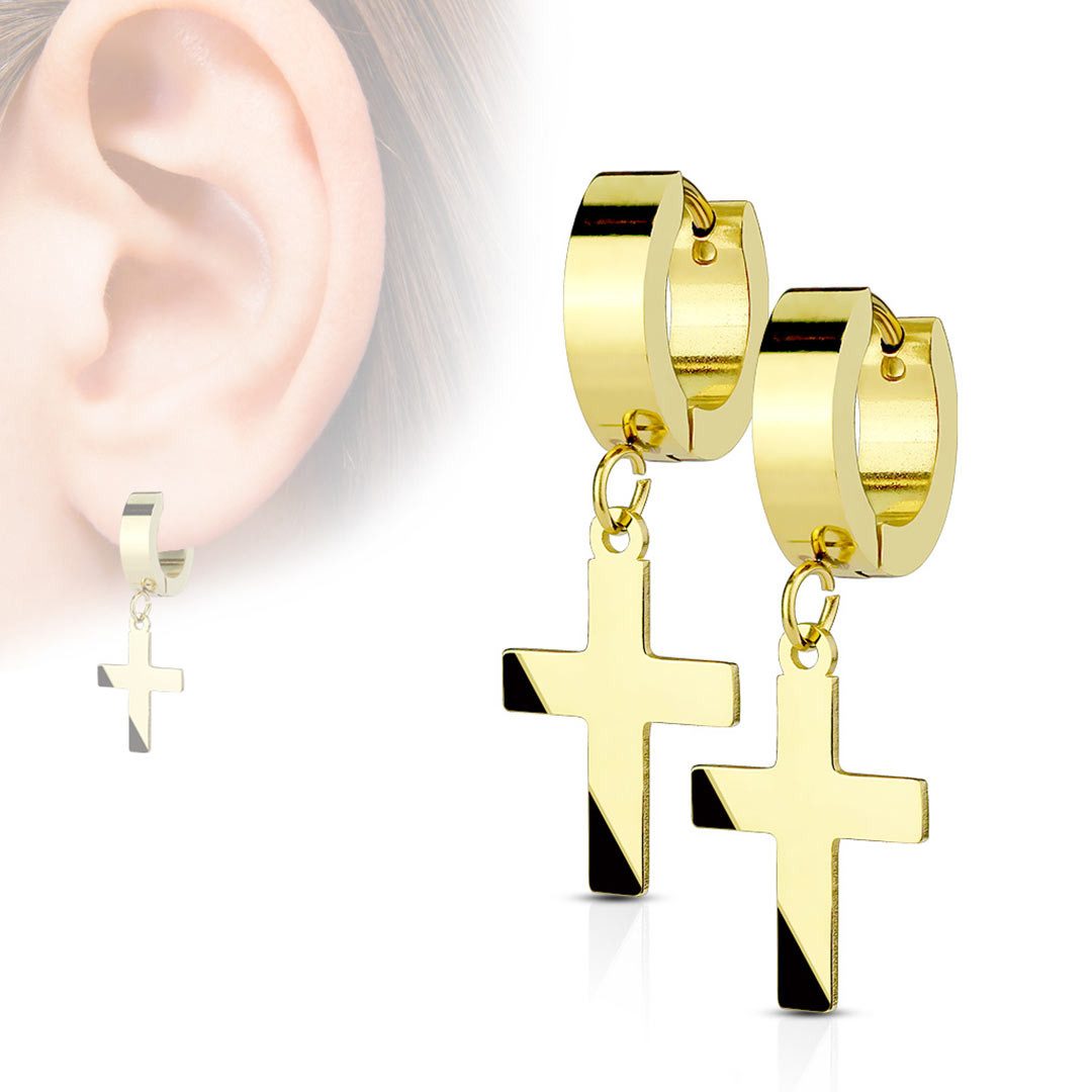 Order & Smile Schmuck Klappcreolen Kreuz Ohrringe: Creolen Edelstahl