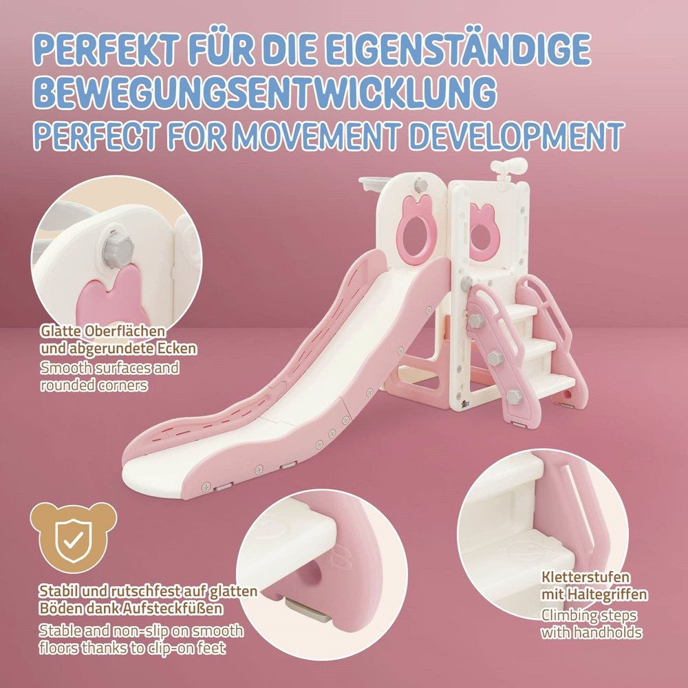Joyz Rutsche Kinderrutsche 3in1 Spielturm Set mit Rutsche Basketballkorb und Treppe, Spielgerüst für Kinder Kleinkinder ab 3 Jahren Rosa Indoor / Outdoor – Bild 3 von 5