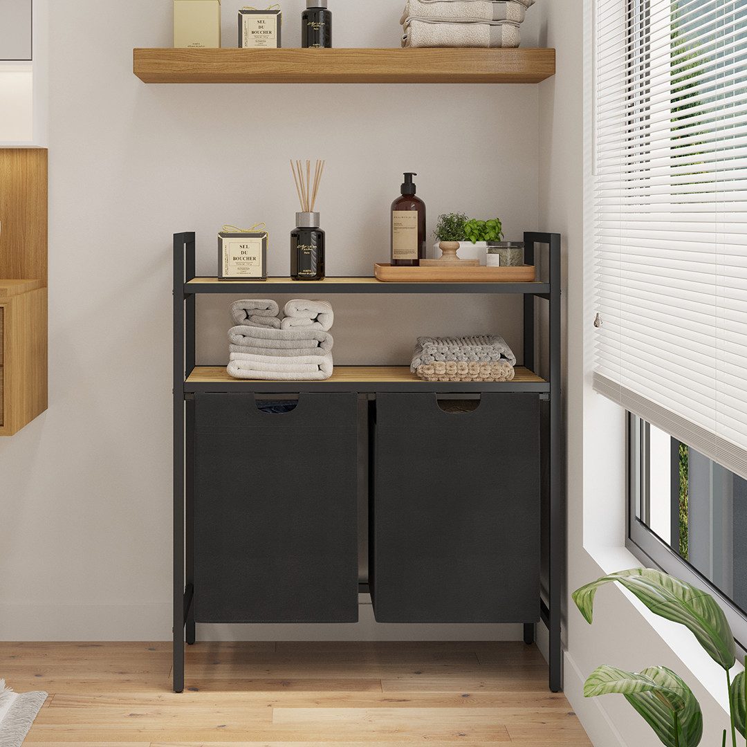 STEELSØN Wäschekorb Rigil aus Metall (2 Fächer (90 L) mit 2 Bambus-Ablage, günstig online kaufen