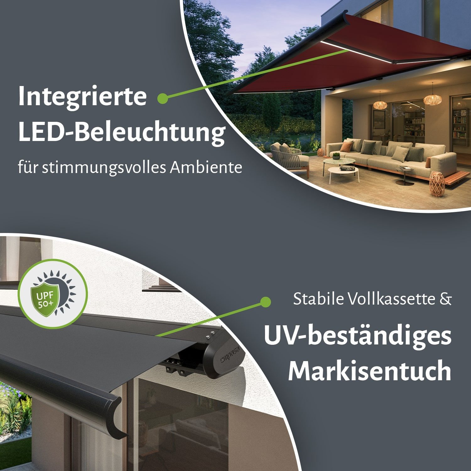 empasa Kassettenmarkise "PROFI" Vollkassettenmarkise mit LED-Beleuchtung