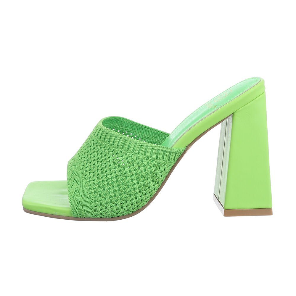Ital-Design Damen Mules Sandalen in & Pantolette Sandaletten Blockabsatz Neongrün Freizeit