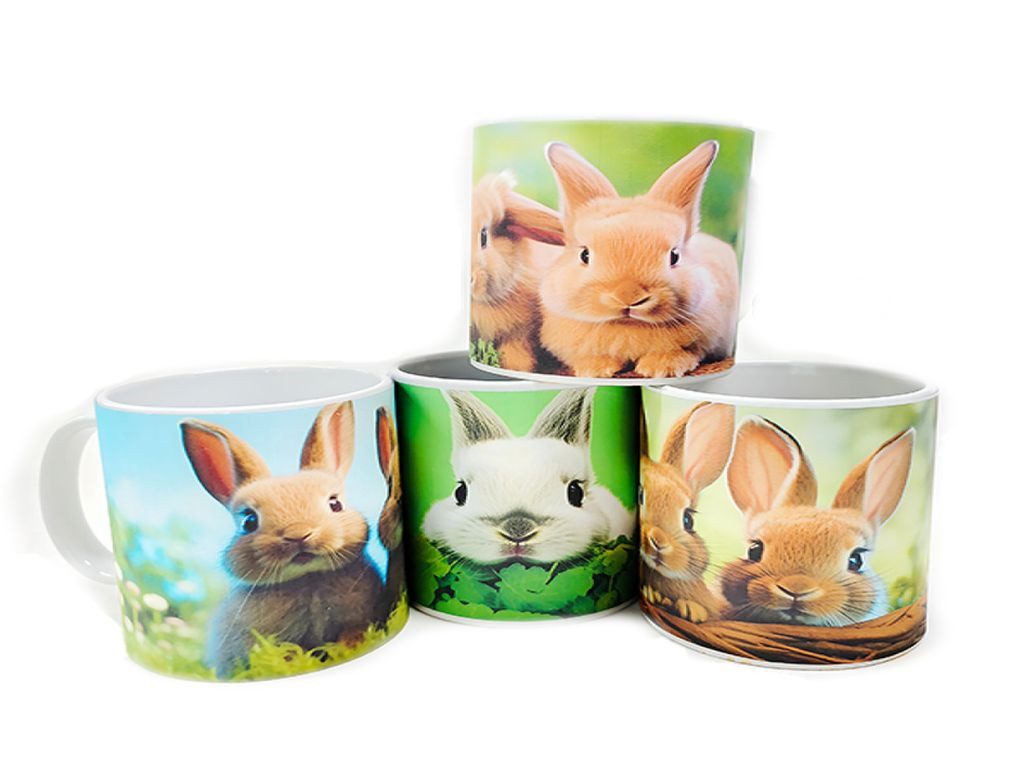 Tasse Kaffeetasse 250 ml aus Keramik 4er Set Häschenmotiv Kaffeebecher Tas