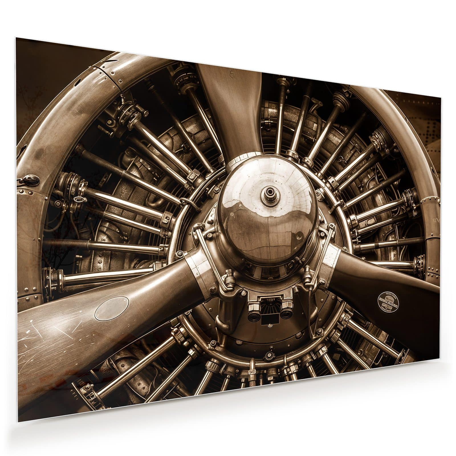 Primedeco Glasbild Wandbild Flugzeugmotor mit Aufhängung, Fahrzeuge (21 verschiedene Größen, 1 St), Elegante Aufhängung