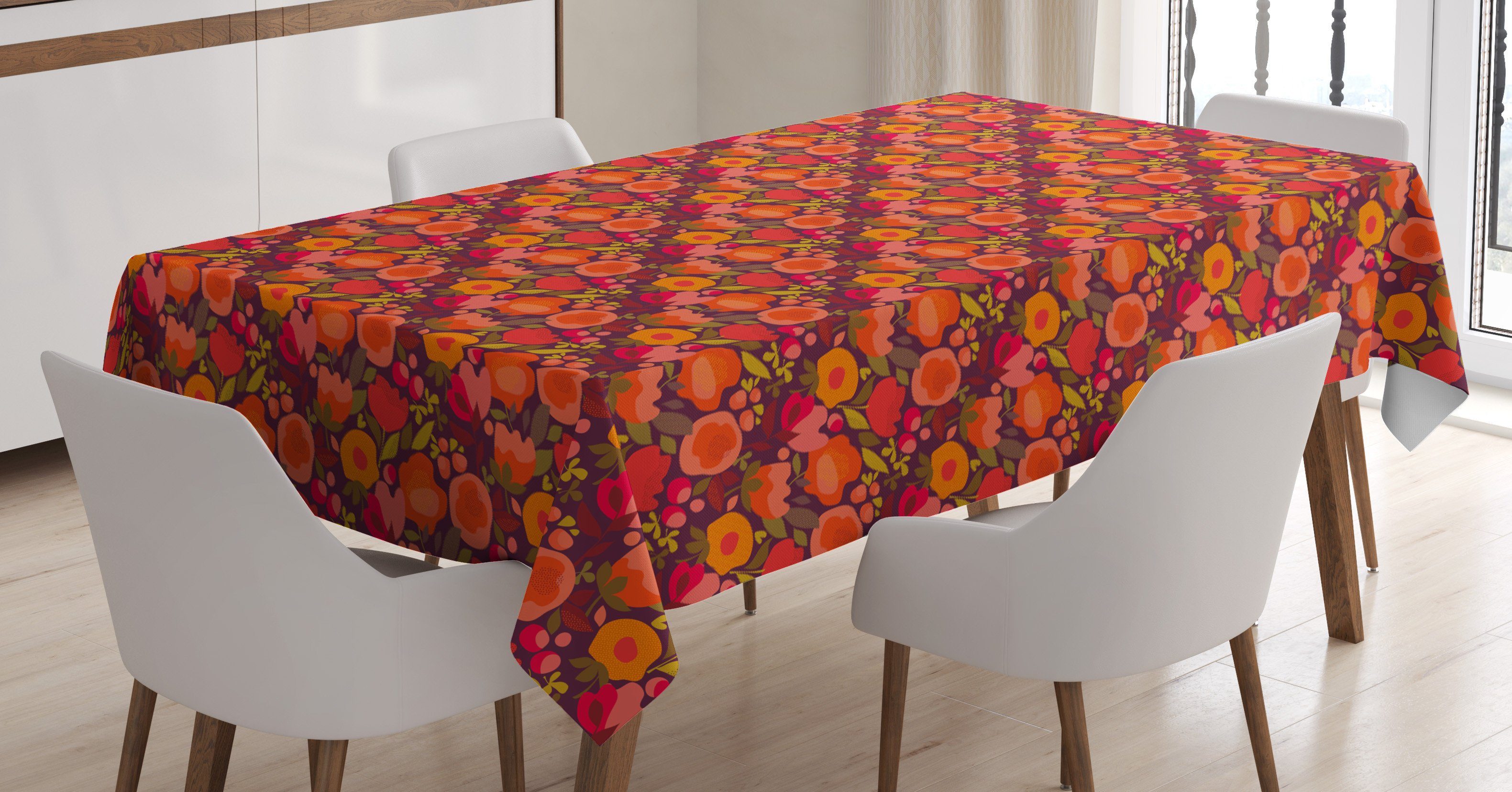 Abakuhaus Tischdecke Farbfest Waschbar Für den Außen Bereich geeignet Klare Farben, Burnt orange Abstract Floral Doodle