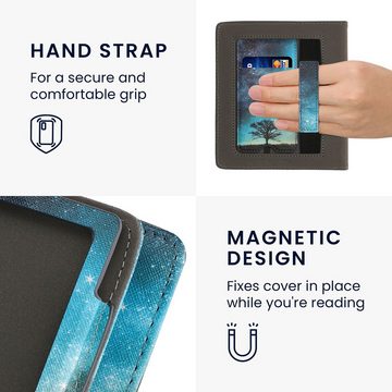 kwmobile E-Reader-Hülle Flip Schutzhülle für Onyx Boox Leaf 2, Handschlaufe - Cover Galaxie Baum Wiese Design