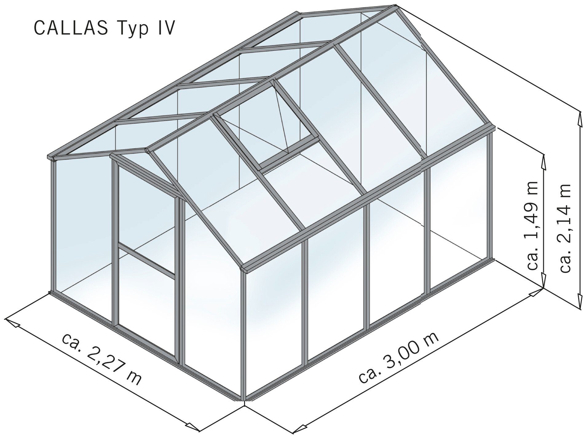 KGT Gewächshaus Callas IV, BxTxH: 227 x 300 x 214 cm, 6 mm Wandstärke