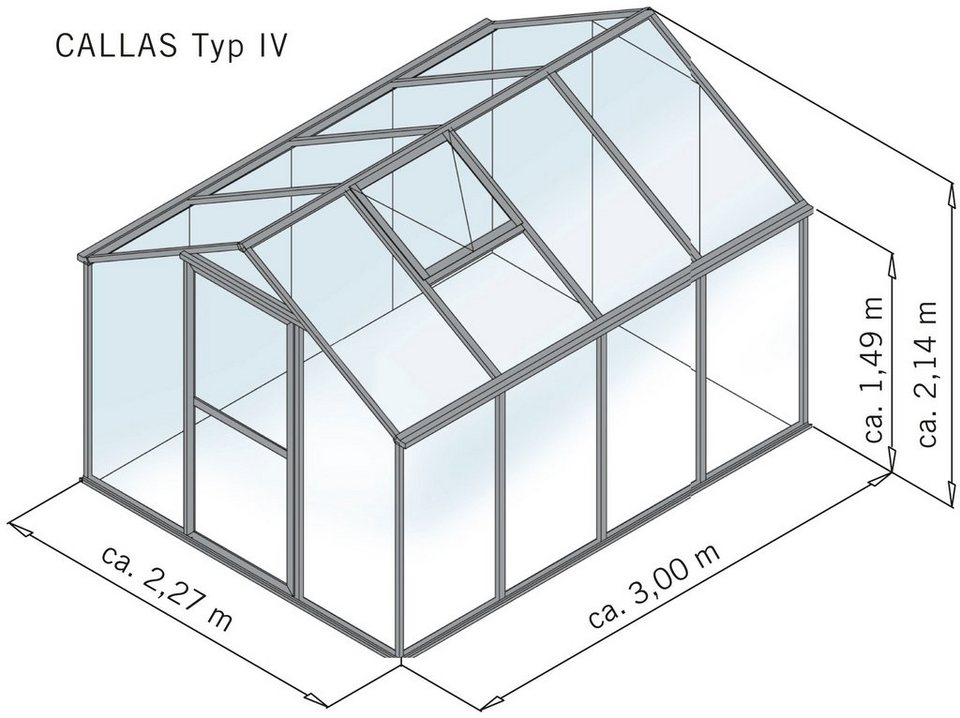 KGT Gewächshaus Callas IV, BxTxH: 227 x 300 x 214 cm, 6 mm Wandstärke