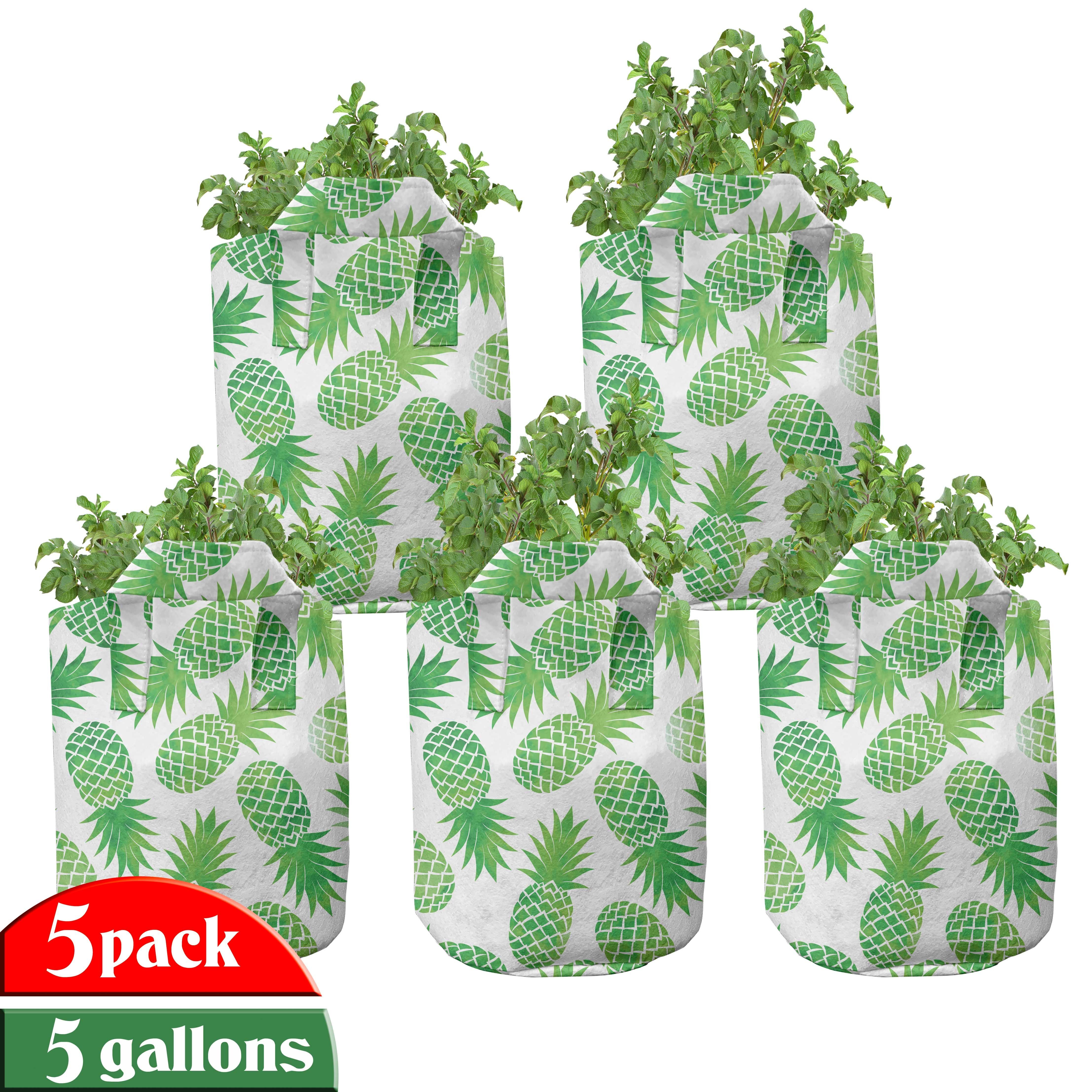 Abakuhaus Pflanzkübel hochleistungsfähig Stofftöpfe mit Griffen für Pflanzen, Grün Exotische Ananas-Muster