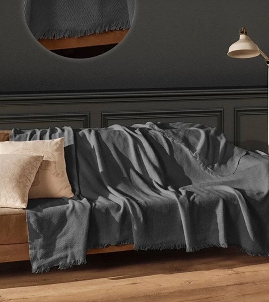 Wohndecke Plaid Mea in Dunkelgrau 100% Biobaumwolle, Sandiik