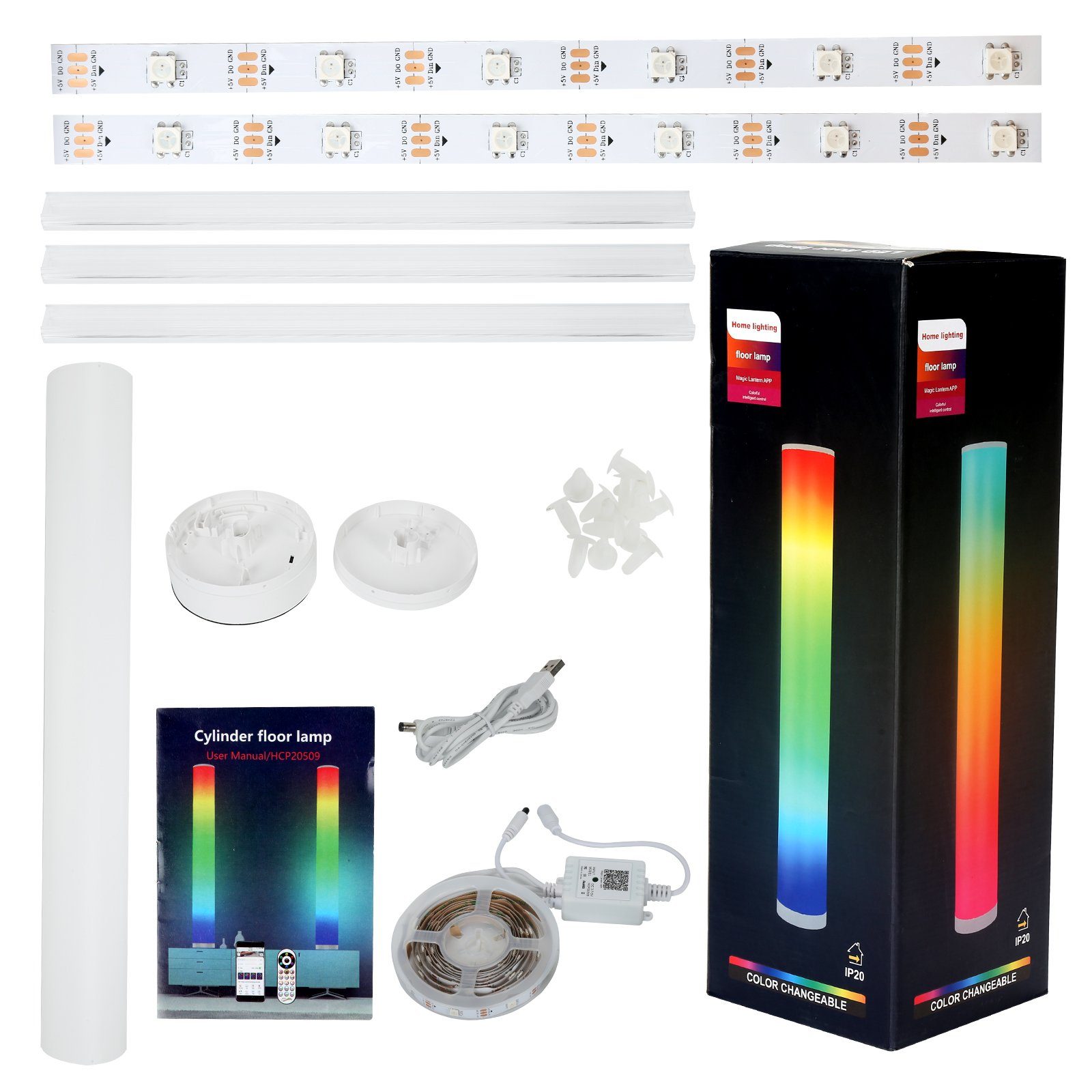 Stehleuchte LED Eckleuchte Clanmacy 6W RGB Deckenfluter LED Stehlampe 2X Lichtsäule Stand bunt Stehlampe
