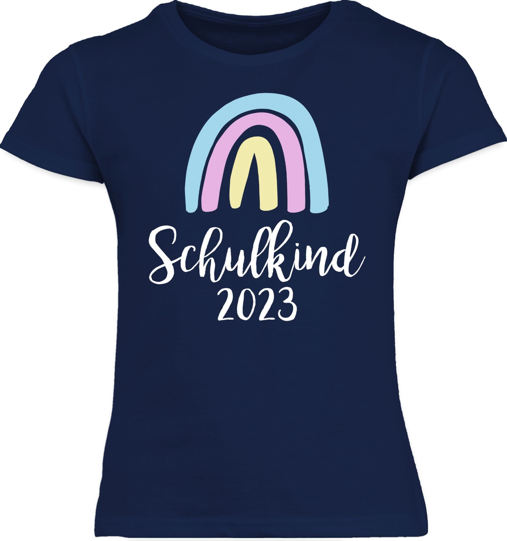 Shirtracer T-Shirt Schulkind 2023 Regenbogen Pastell / Weiß Einschulung Mädchen 2 Navy Blau