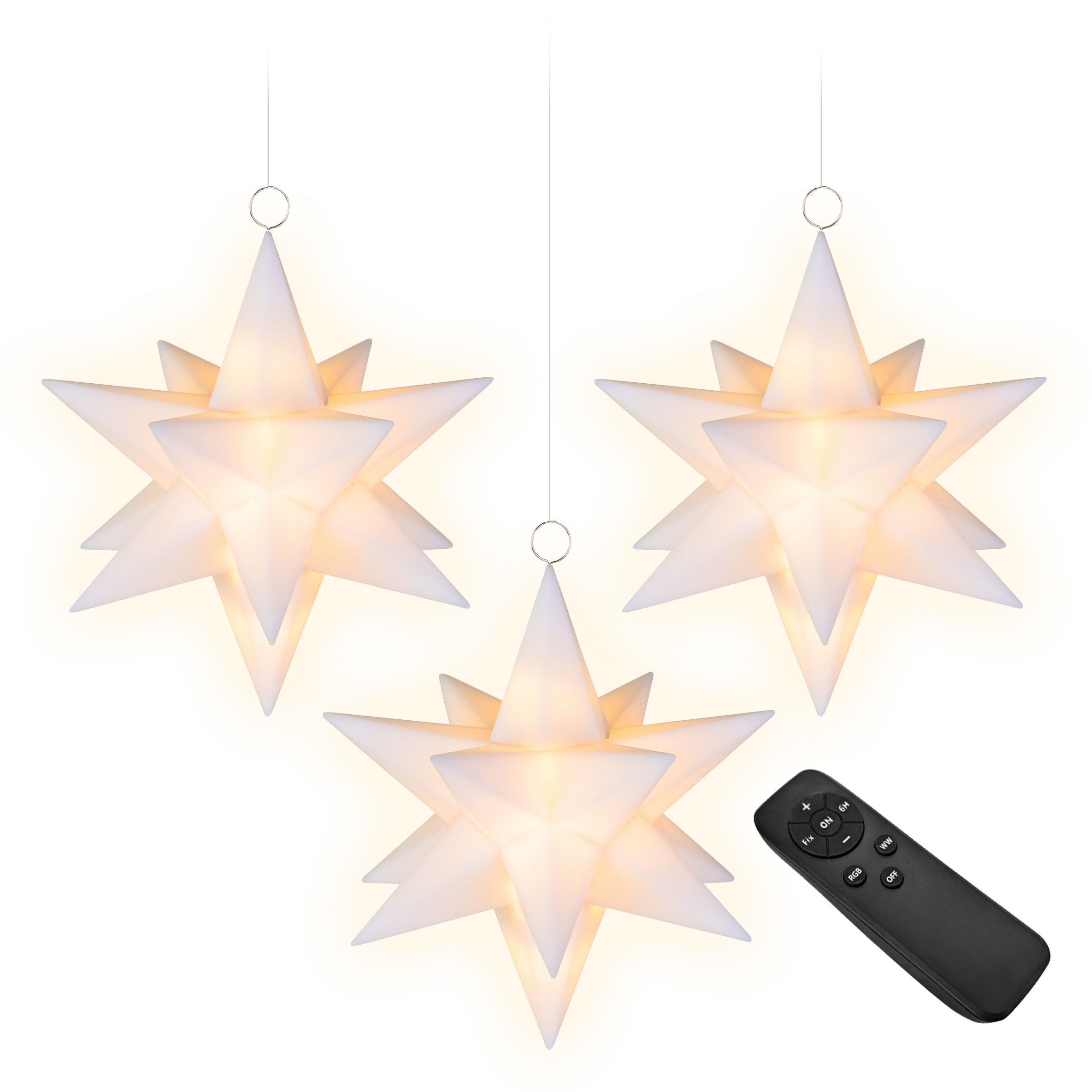 Spetebo LED Stern 3D Weihnachtssterne warm weiß mit Fernbedienung - 13 cm -, Batteriebetrieben, LED fest integriert, multicolor, mit Fernbedienung, Timer und Dimmer