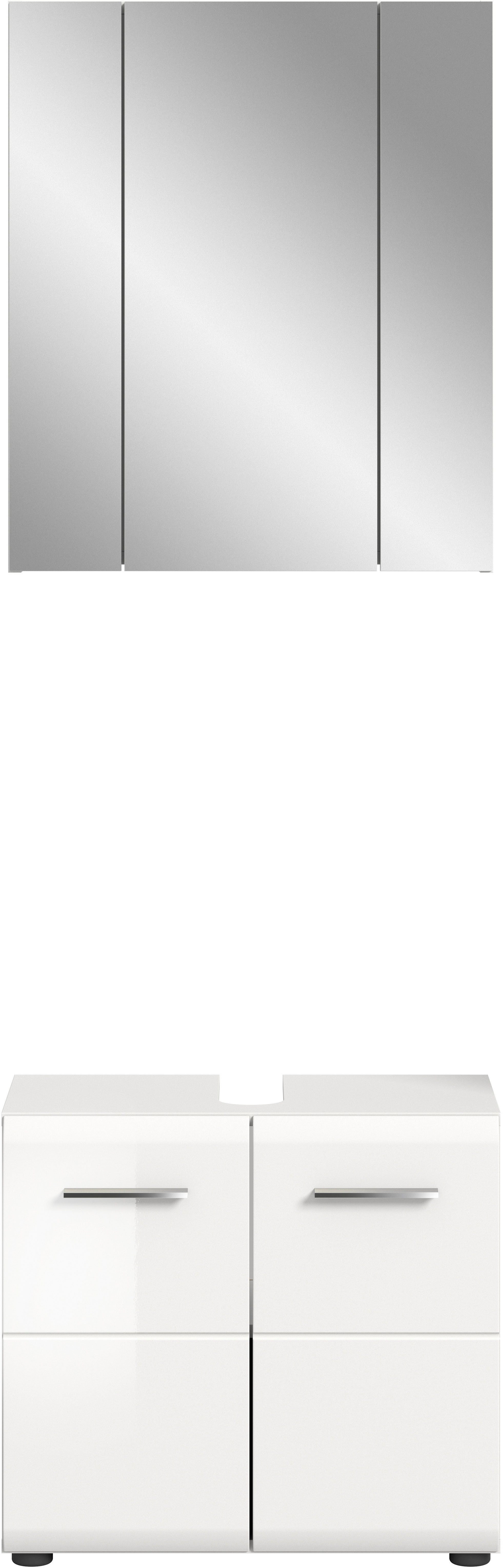 welltime Badmöbel-Set FLORENZ, 2-teilige Badkombination, hochwertige MDF-Front, (Set, 2-St., bestehend aus: 1 Waschbeckenunterschrank, 1 Spiegelschrank), Bad-Kombination, Bad-Möbel, Badezimmer, Kombination, Kombi