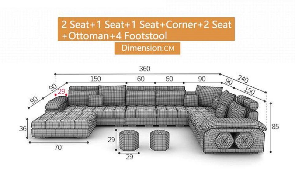 Leder JVmoebel UForm Sofas Modern Textil Grau Couch Design Couch Ecksofa Ecksofa, Sofa