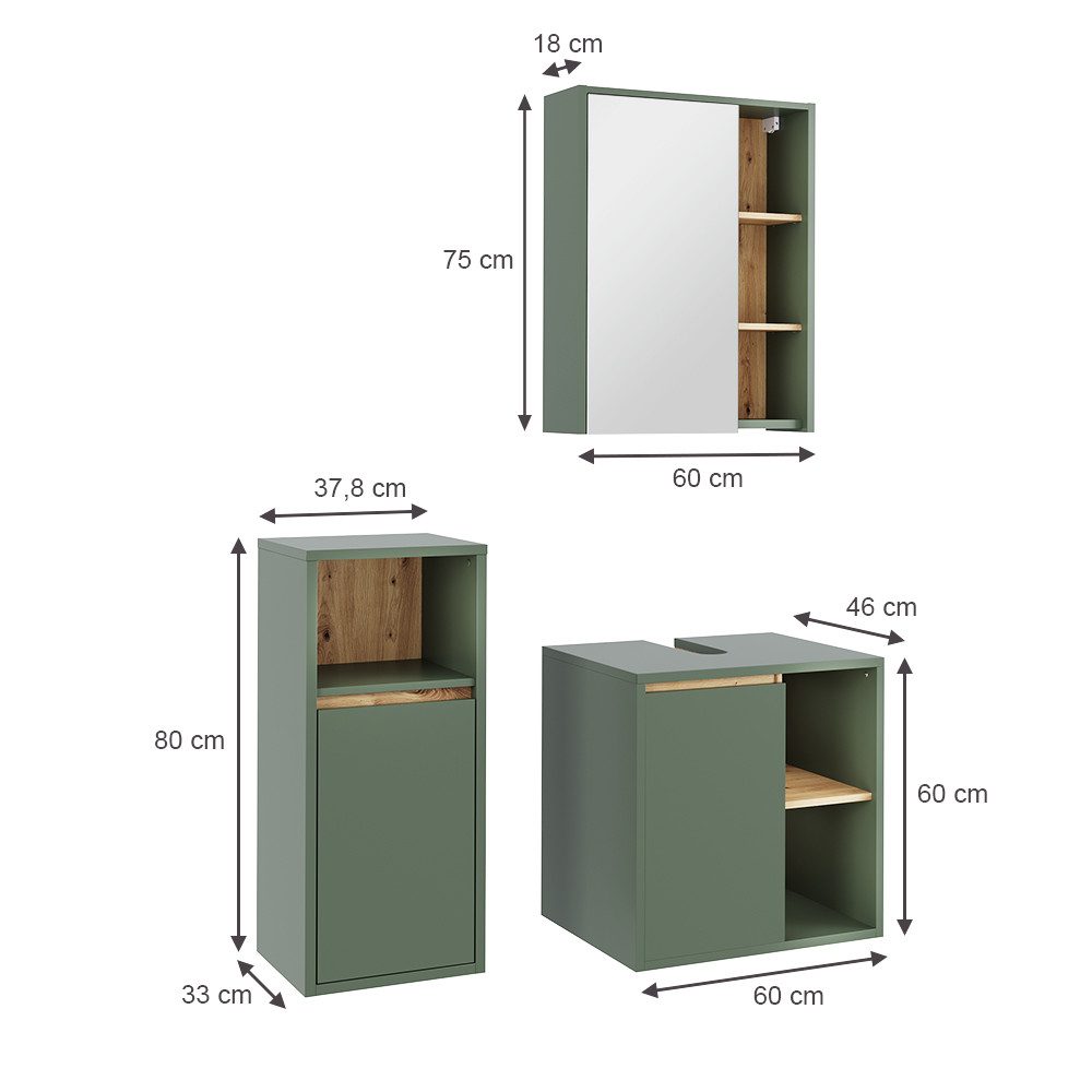 Vicco Badmöbel-Set Viola, Grün/Artisan, 3 Teile, günstig online kaufen