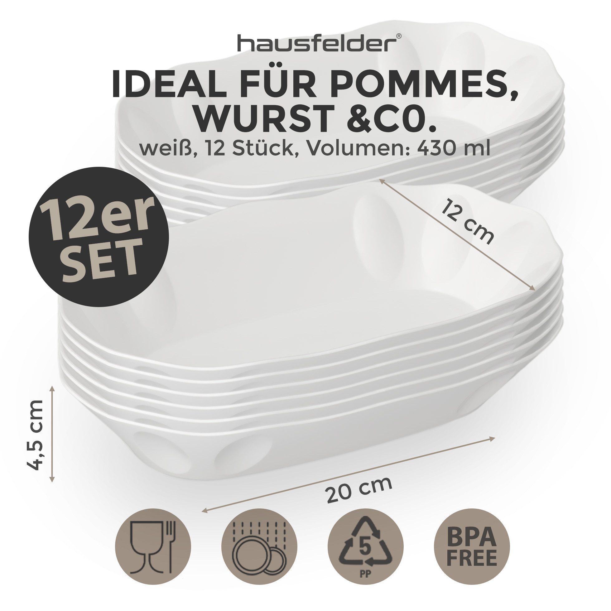 Hausfelder Snackschale Pommesschale 12er Set, Kunststoff, Currywurstschale, Snacj Schale, Kunststoff, (12-tlg), Mehrweg-Schale, mikrowellengeeignet, spülmaschin – Bild 2 von 5