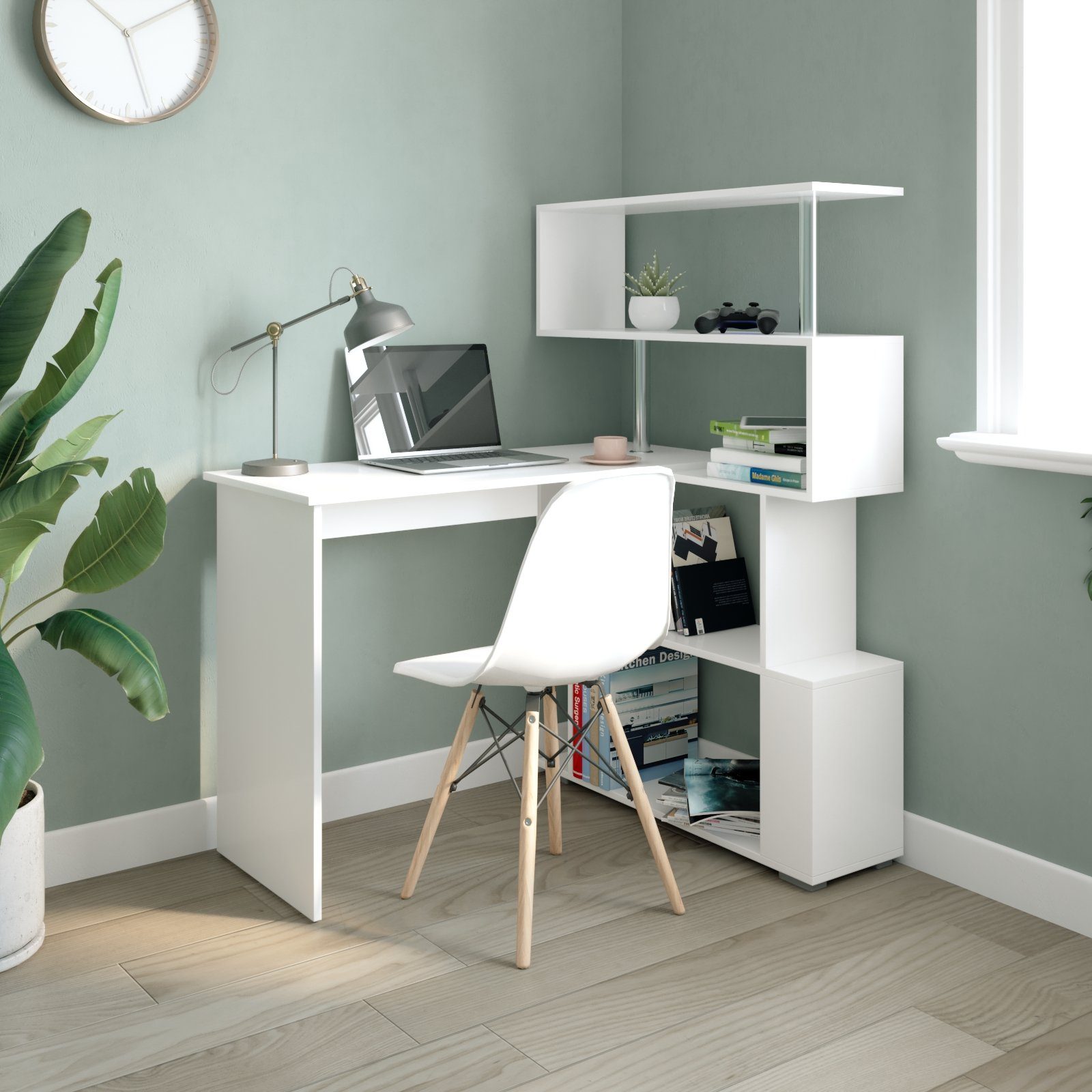 Weiß Schreibtisch, Regal drehbarer Eckschreibtisch Mondeer Computertisch, mit