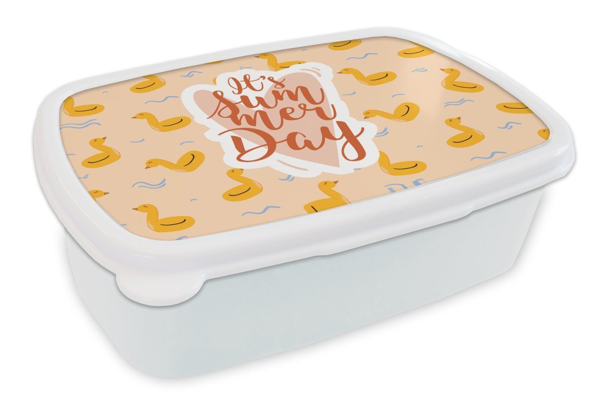 MuchoWow Lunchbox Sommer - Poolband - Gelb, Kunststoff, (2-tlg), Brotbox für Kinder und Erwachsene, Brotdose, für Jungs und Mädchen weiß