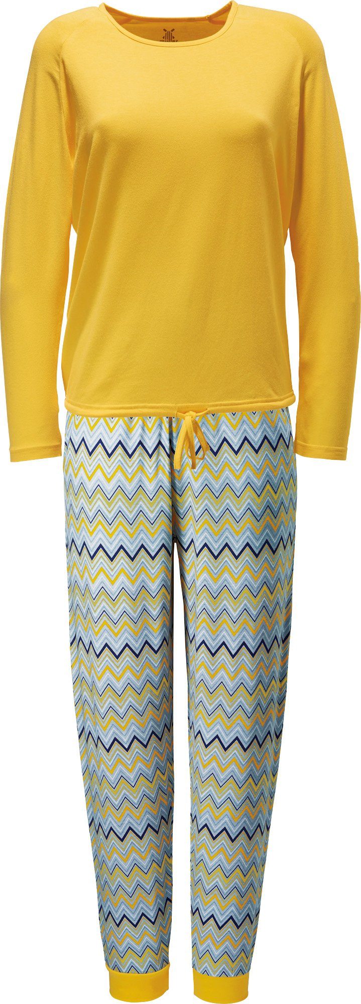 Erwin Müller Pyjama Damen-Schlafanzug Single-Jersey gemustert gelb
