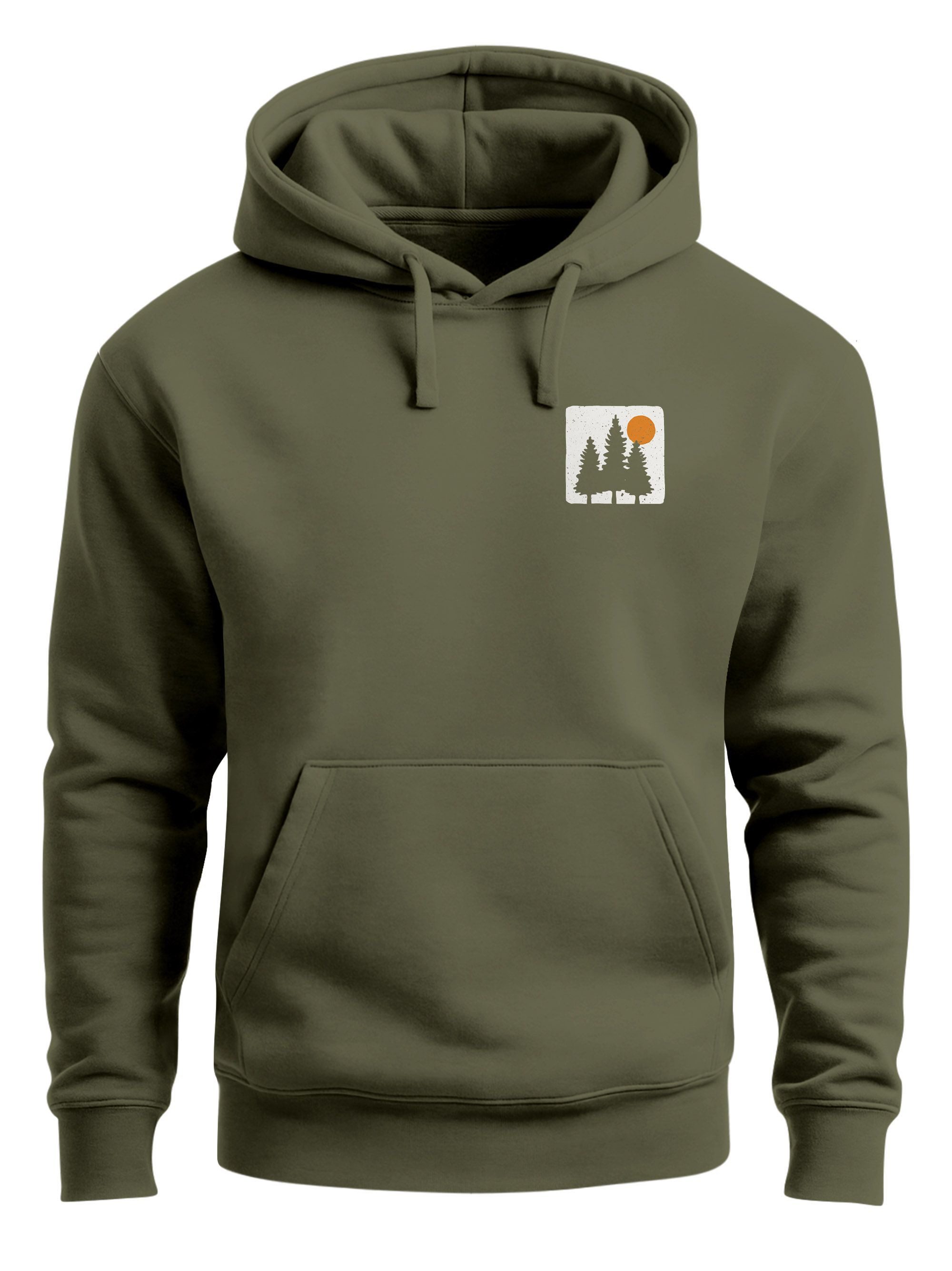 Neverless Hoodie Herren Hoodie mit Bäumen Sonne Schlichtes Outdoor Brustmot günstig online kaufen
