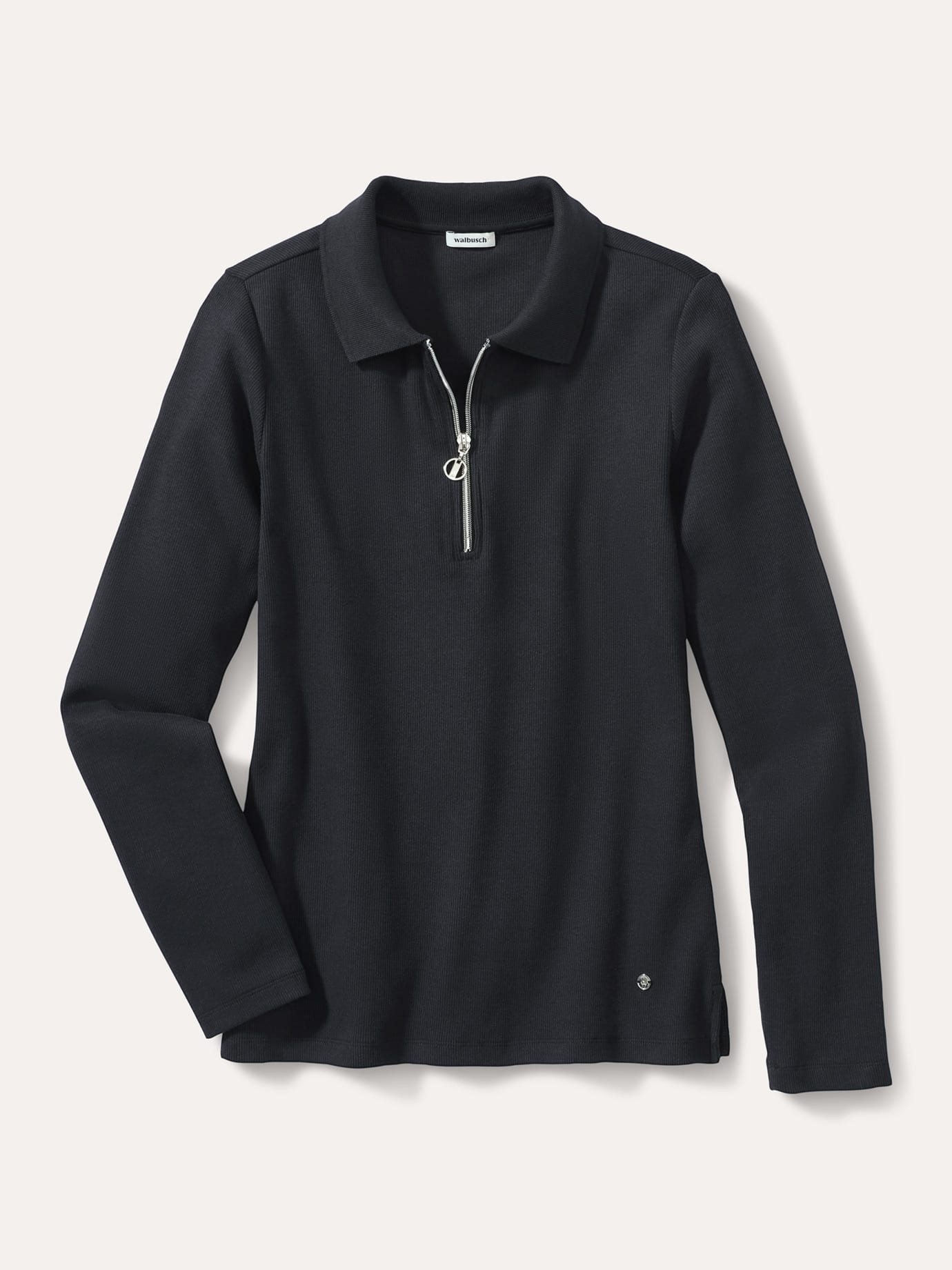 Walbusch Poloshirt Damen Rippenpolo Zip&Go Wärmendes Shirt Langarm Pflegeleicht Angeraute Baumwollmischung, weich auf der Haut, Polokragen mit RV