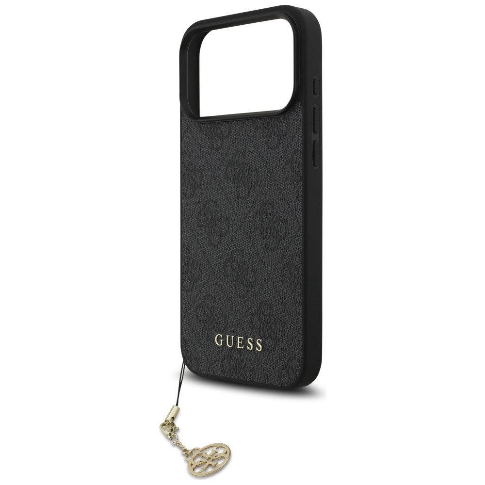 Guess Handyhülle iPhone 17 Pro Max MagSafe Kunstleder grau mit Kette goldfarbig 6,9 Zoll, Kantenschutz – Bild 5 von 5