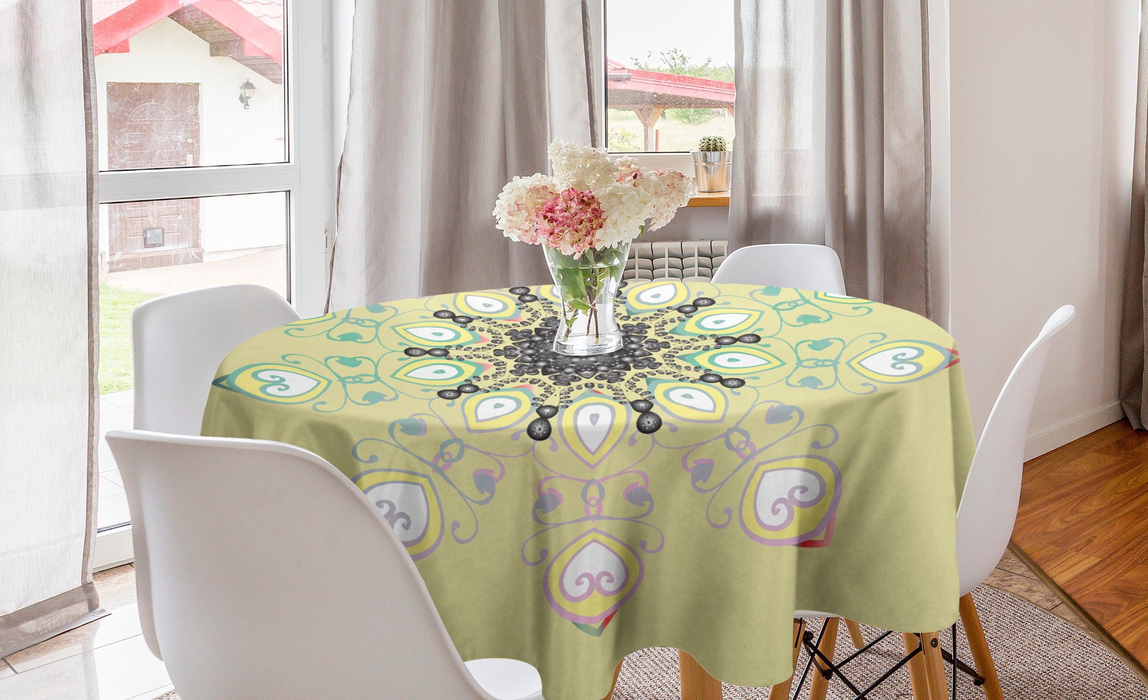 Abakuhaus Tischdecke Kreis Tischdecke Abdeckung für Esszimmer Küche Dekoration, Mandala Rund Wunderliche Hintergrund