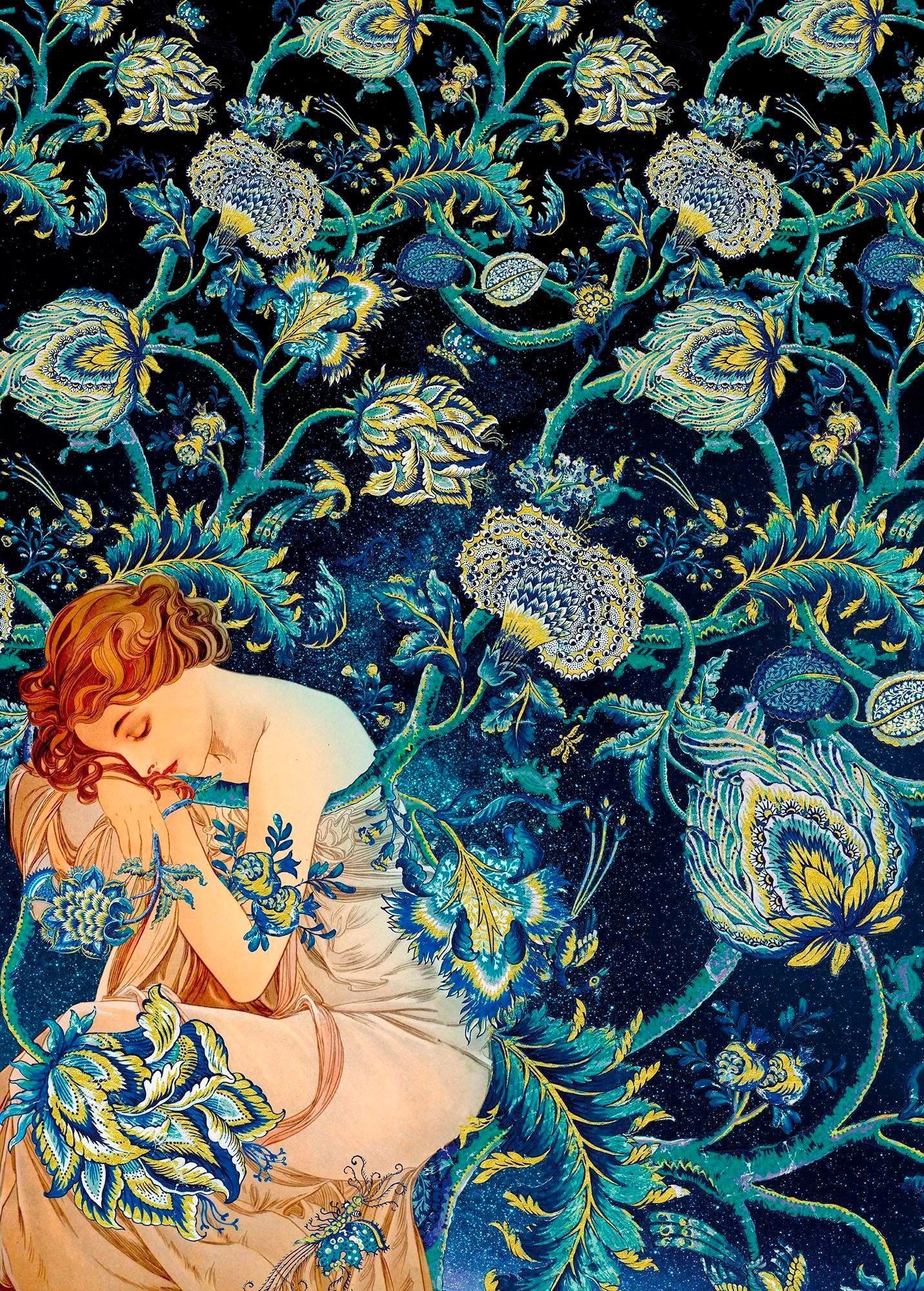 Komar Vliestapete Digitaldruck Vlies - Femme d'Or - Größe 200 x 280 cm, glatt, bedruckt, Wohnzimmer, Schlafzimmer