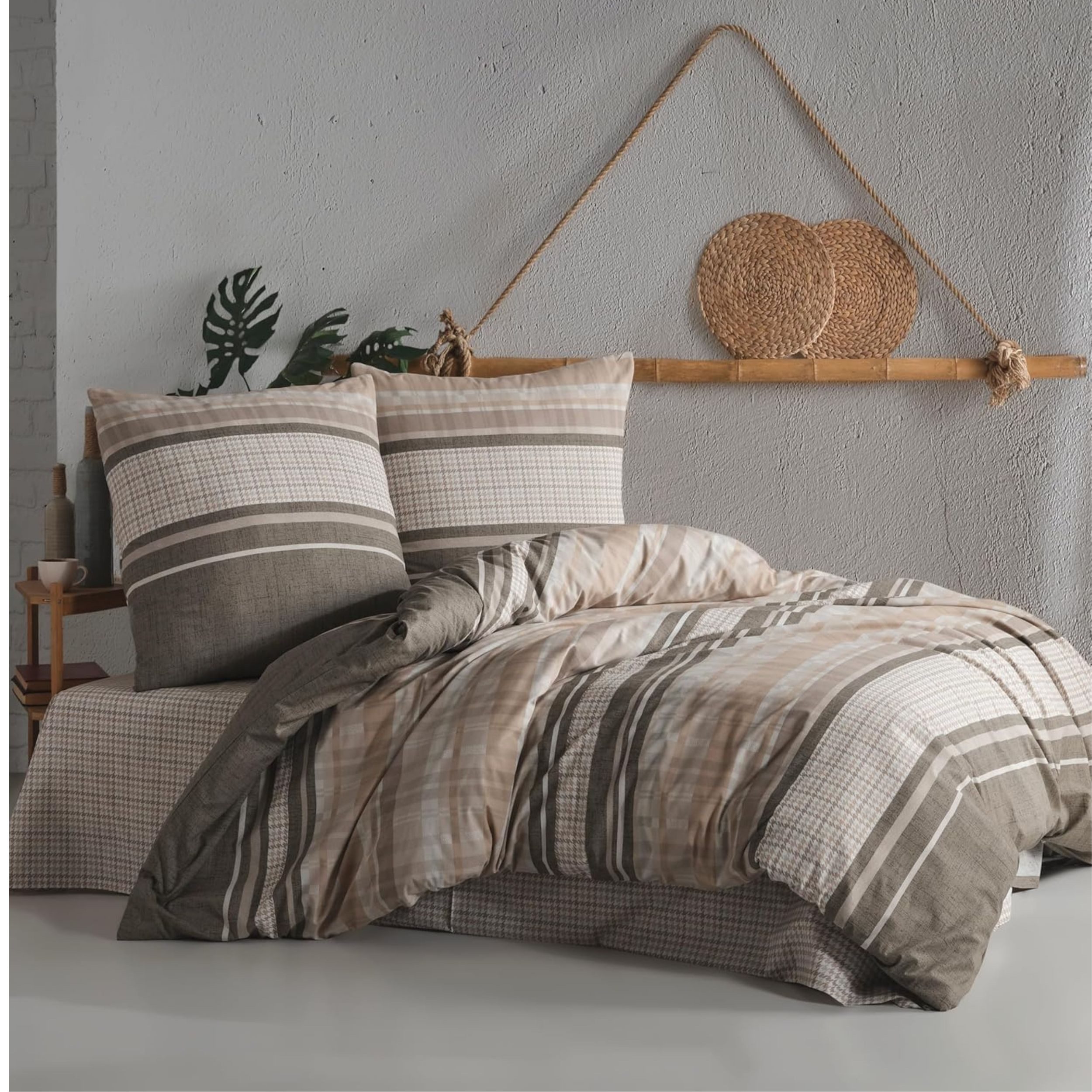 yadetextil Bettwäsche Bettwäsche 135x200 cm. 2 teilig set, Renforce, 2 teilig, beige,100% Baumwolle/Renforcé,braun gestreift,Modena V1