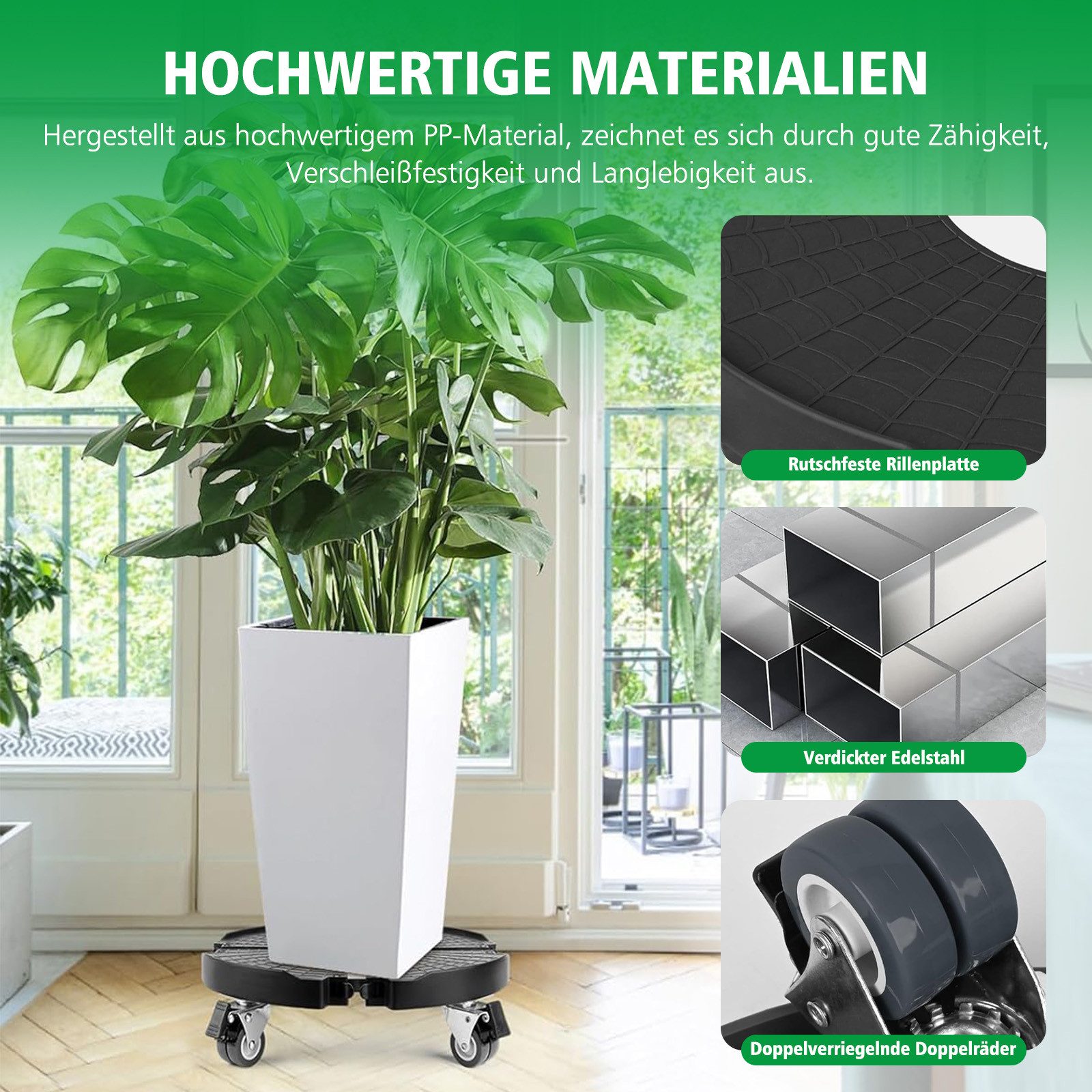 AKKEE Blumentopfuntersetzer Ausziehbarer Blumentopfteller mit 360° drehbaren Rollen, Zubehör für Zubehör für Pflanztöpfe, Set, 40-48cm – Bild 4 von 5