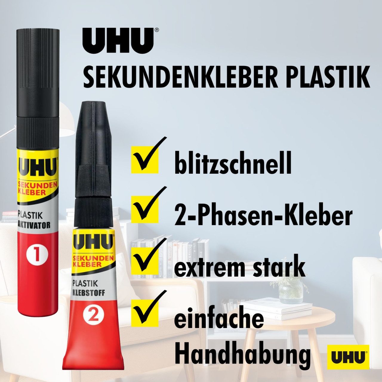 UHU Sekundenkleber UHU Sekundenkleber Plastik Tube 2 g + Aktivator 3