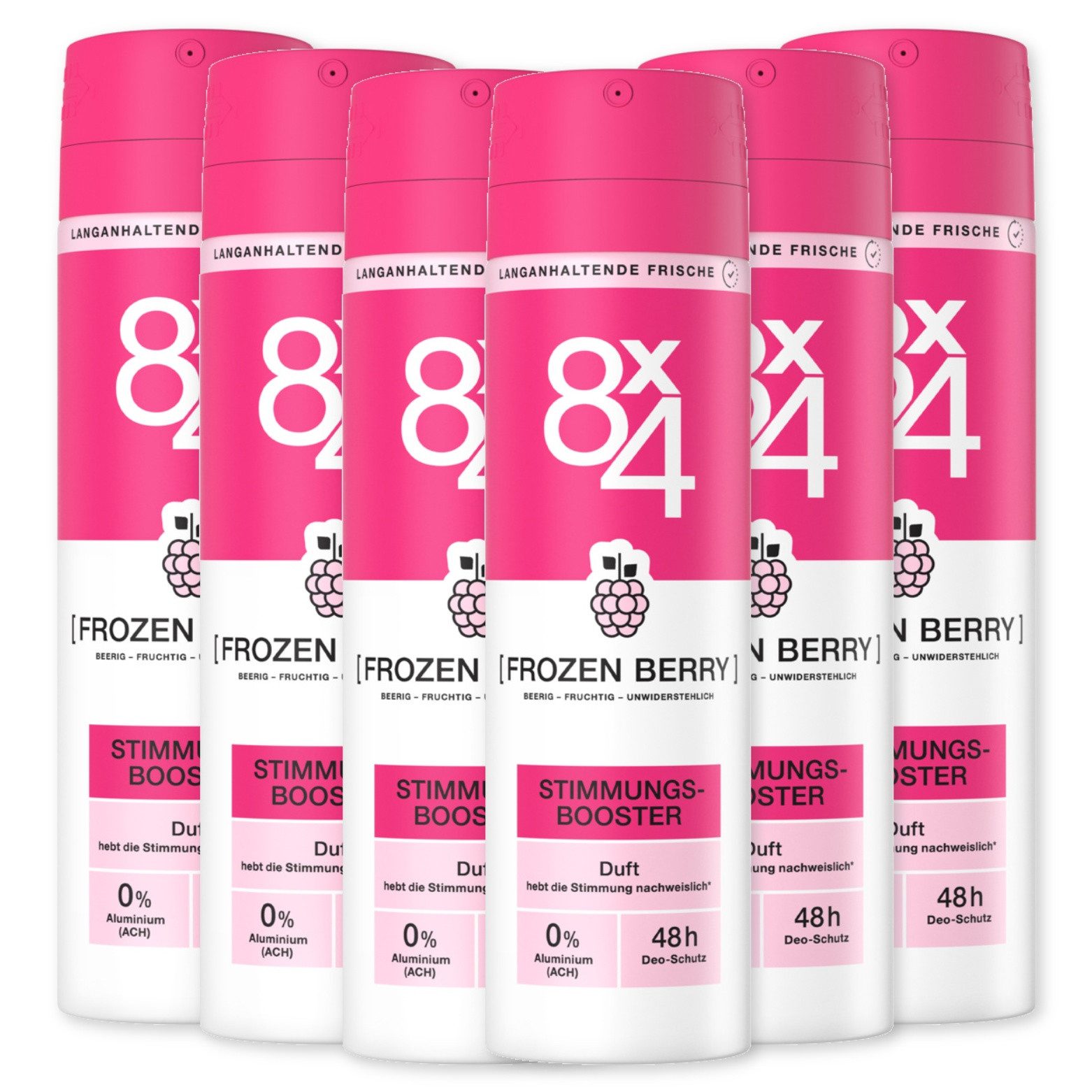 8x4 Deo-Spray 8x4 Deo Spray Frozen Berry 6 x 150ml roten Beeren und Kirschblüten, Set, 6-tlg., mit 48H Trockenschutz