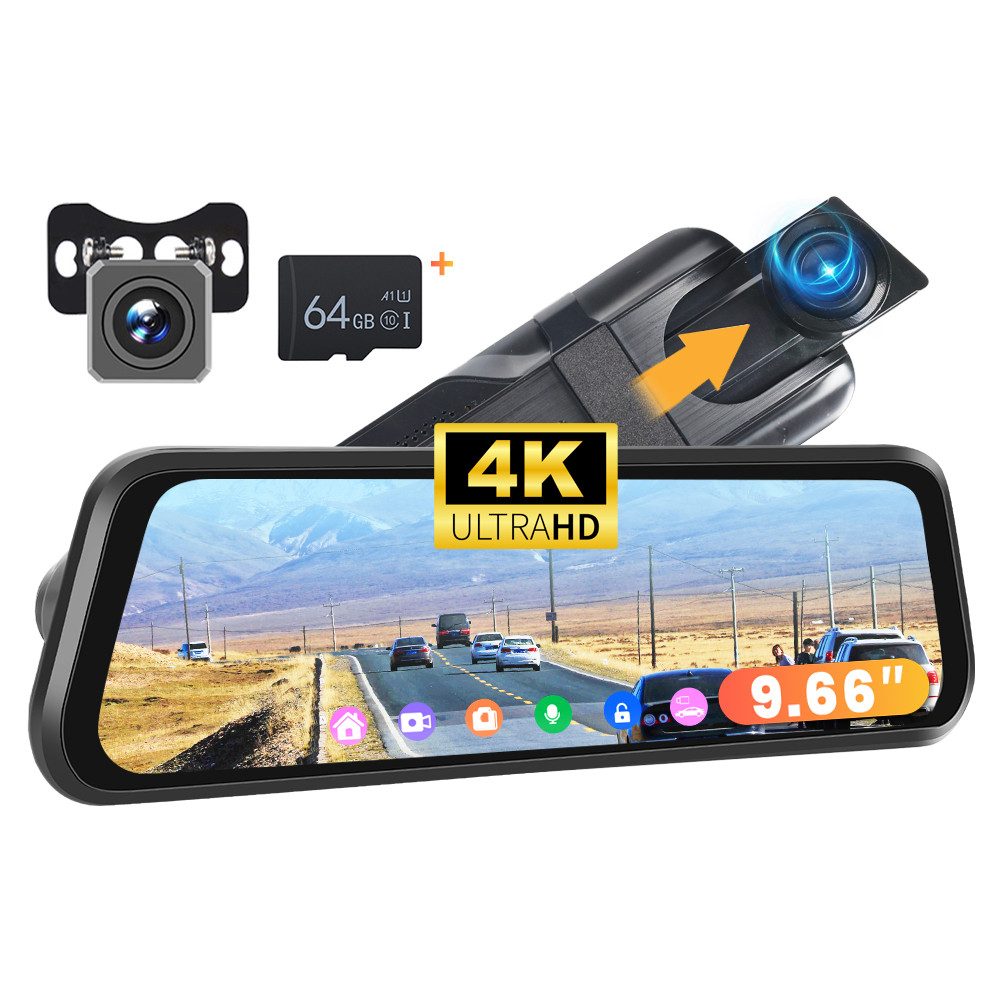 Hikity 9,66 Zoll 4K Auto Dual Lens wifi (Viidure) Touch ips HD Auto Recorder Dashcam (HD)