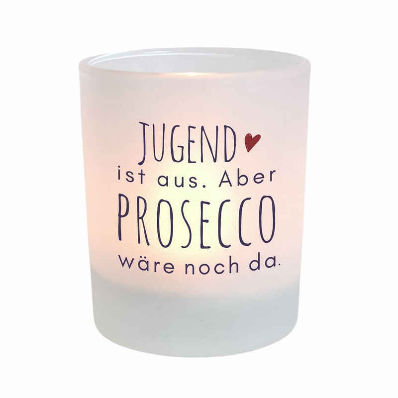 KÜSTENGLÜCK Windlicht Prosecco; Geschenk für Frauen, mit Spruch; aus Glas (1 St), aus Glas