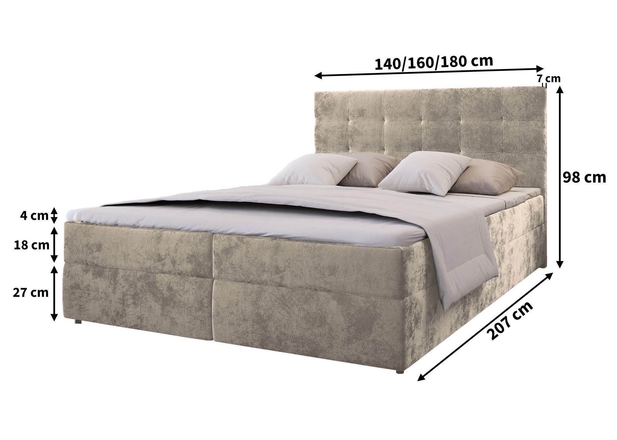Masseno Boxbett GLOS 180x200 cm mit Bonell Matratze und Topper, Doppelbett, Polsterbett mit Kopfteil, Boxspringbett – Bild 4 von 5