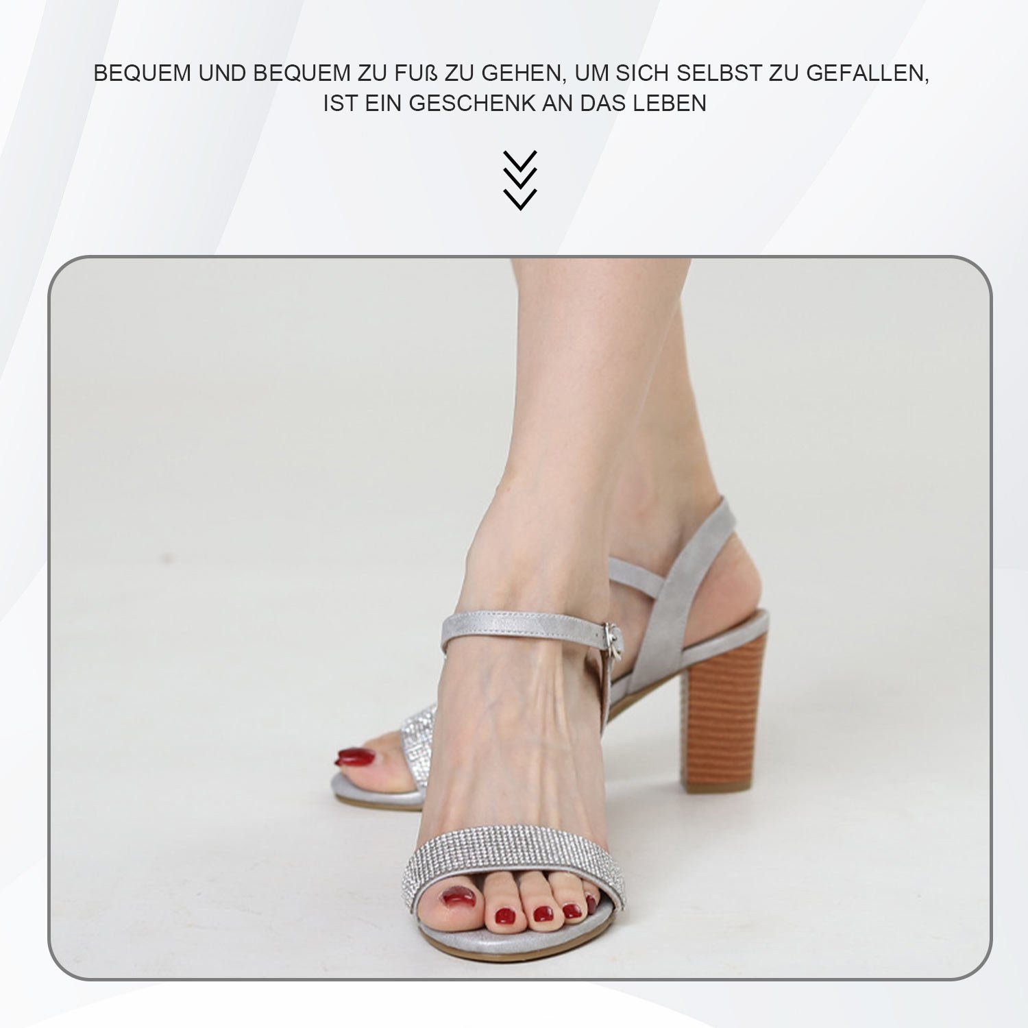 den Daisred Sandale Damen für Pumps Knöchelriemen High-Heel-Sandalette mit Strass Alltag Silber