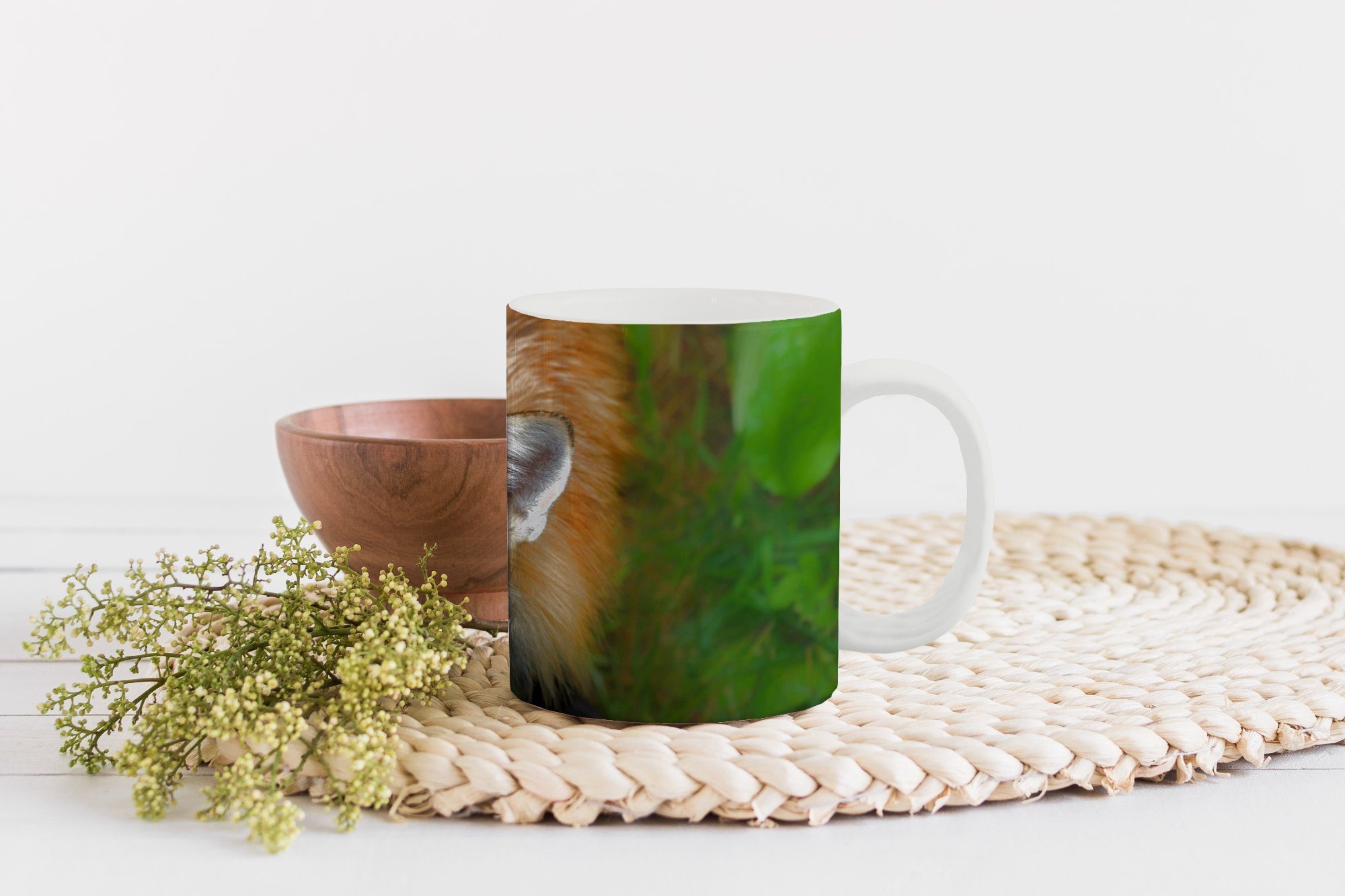 MuchoWow Tasse Fuchs - Grün Teetasse, Geschenk Becher, - Orange, Kaffeetassen, Keramik, Teetasse