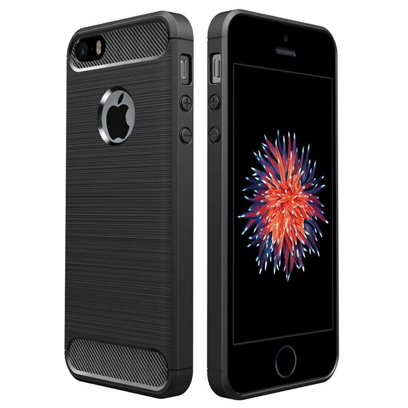 CoolGadget Handyhülle Carbon Handy Hülle für Apple iPhone SE 1, iPhone 5 S 4 Zoll, robuste Telefonhülle Case Schutzhülle für iPhone 5 / 5S / SE 1 Hülle