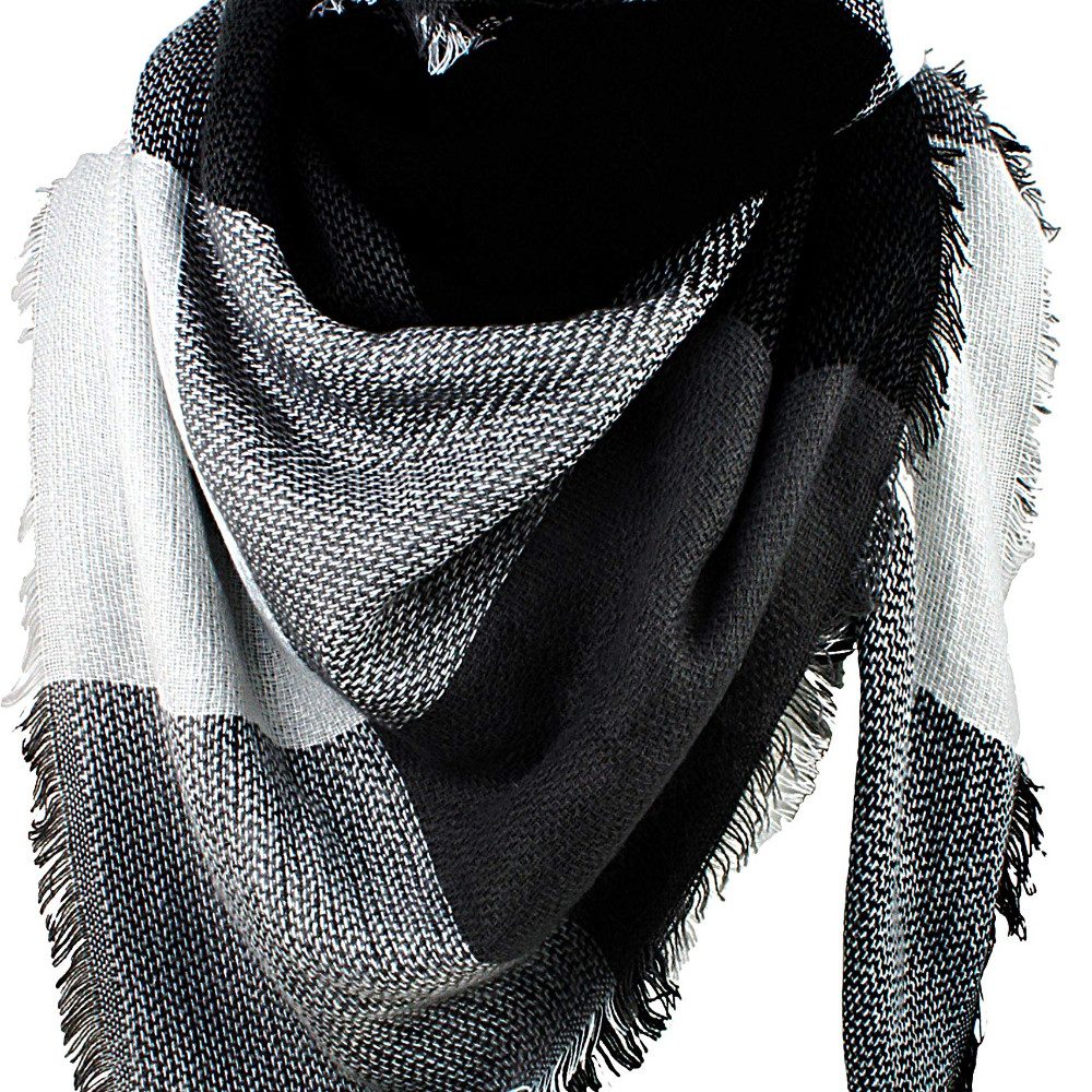 Blusmart Dreieckstuch Frauen Winter Schal Dreieck, (Herbst-Winter-Schal, Wickelschal, Warm, Weich, Klobig), klassischer Quasten Plaid Schal und Wrap – Bild 5 von 5