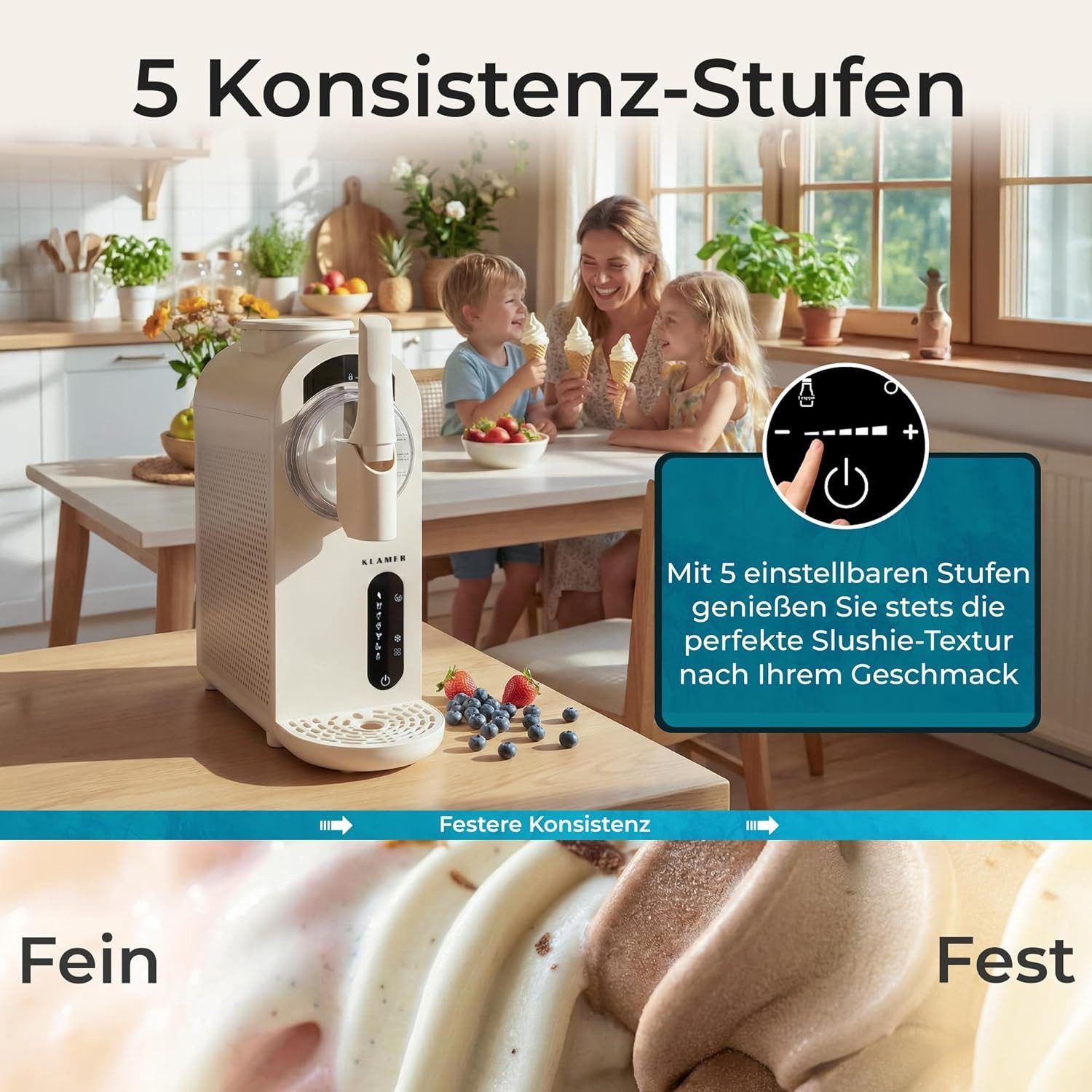 KLAMER Eismaschine Softeis Maschine - Weiß, 210 W