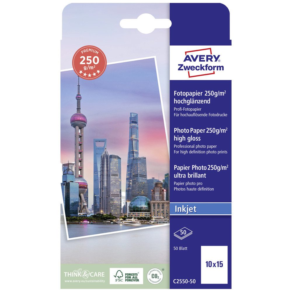 Avery Zweckform Fotopapier Avery-Zweckform Premium Photo Paper Inkjet C2550-50 Fotopapier 10 x 15