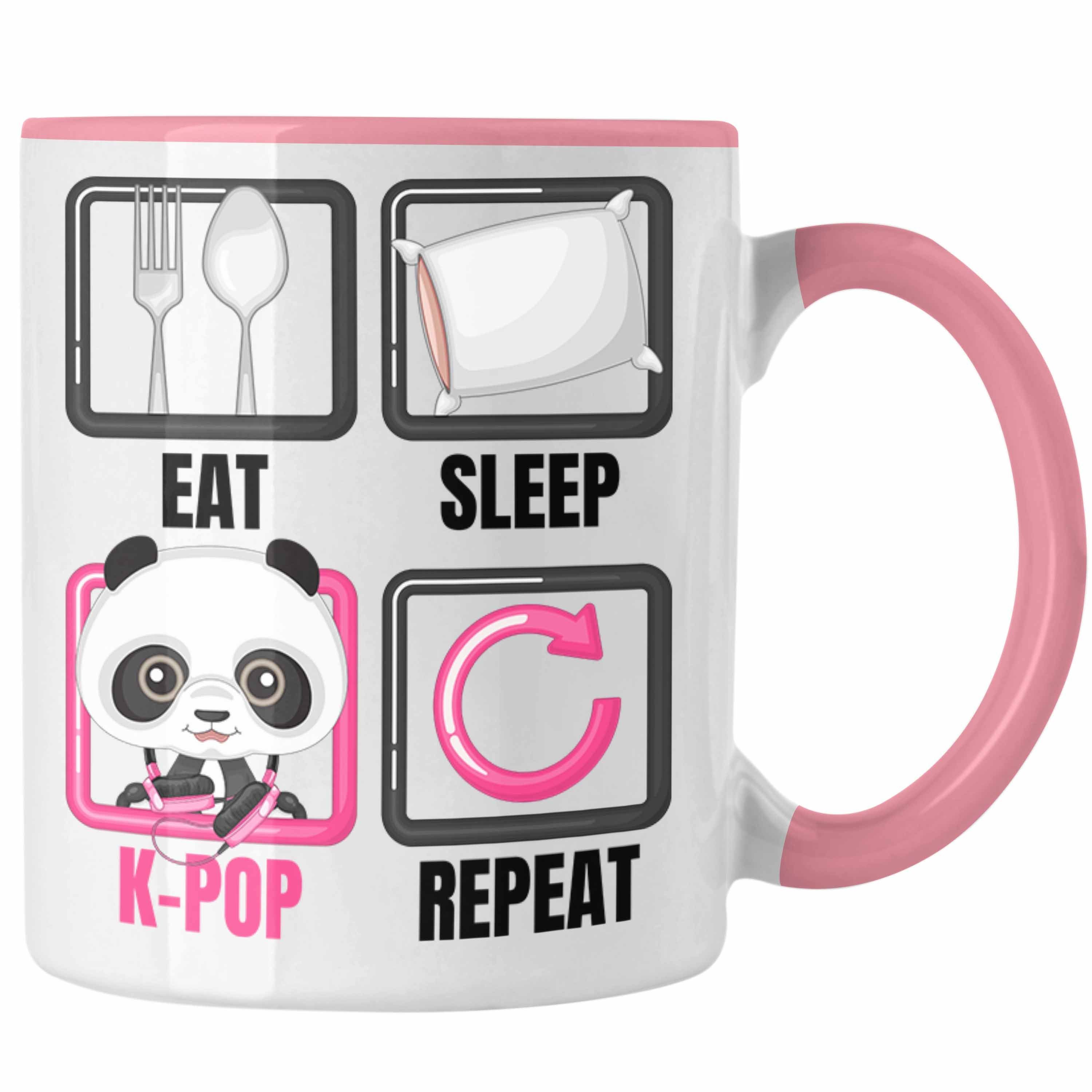 Trendation Tasse Eat Sleep K-Pop Tasse Geschenk Koreanische Musik Kpop Geschenkidee Spr Rosa