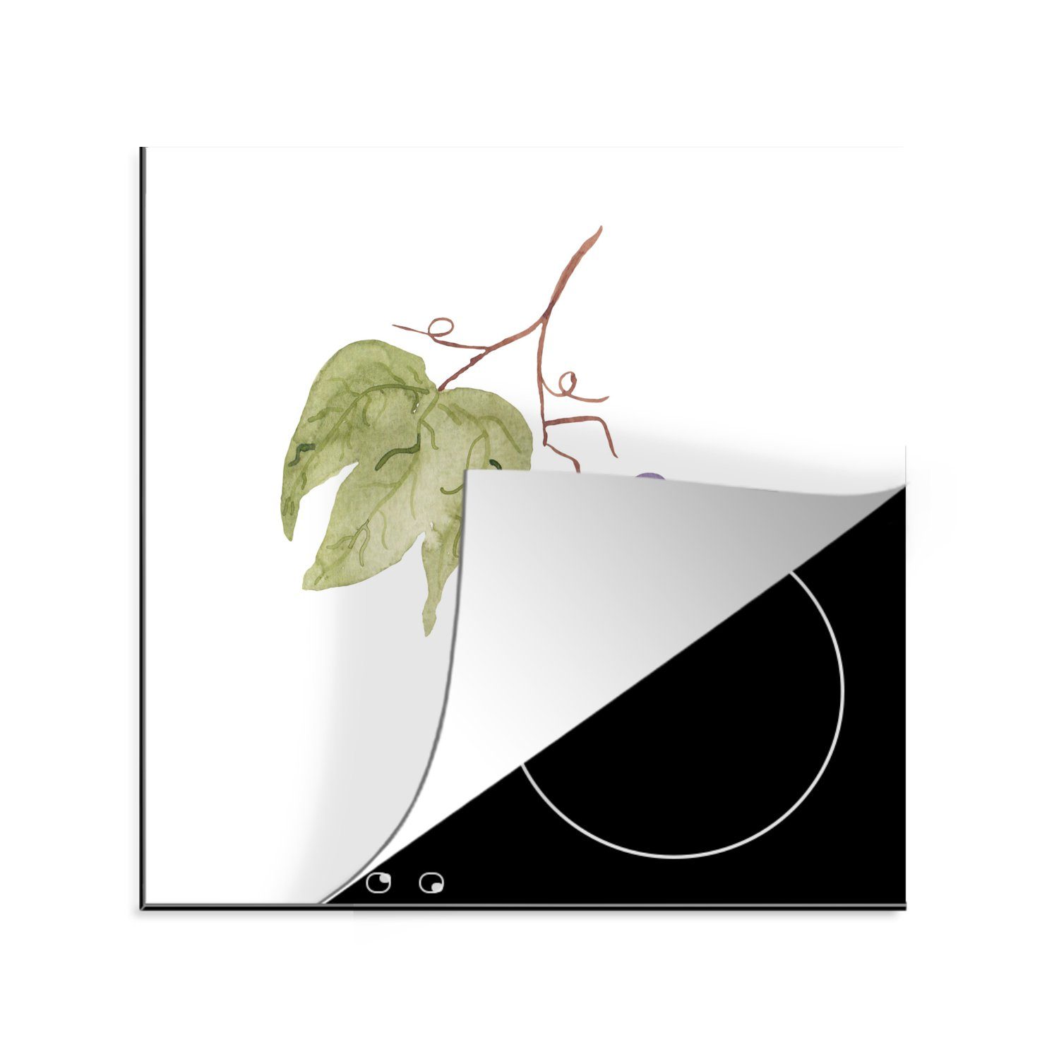 - cm, tlg), Arbeitsplatte Ceranfeldabdeckung, Herdblende-/Abdeckplatte für küche 78x78 MuchoWow Blätter Vinyl, (1 - Aquarell, Weintrauben