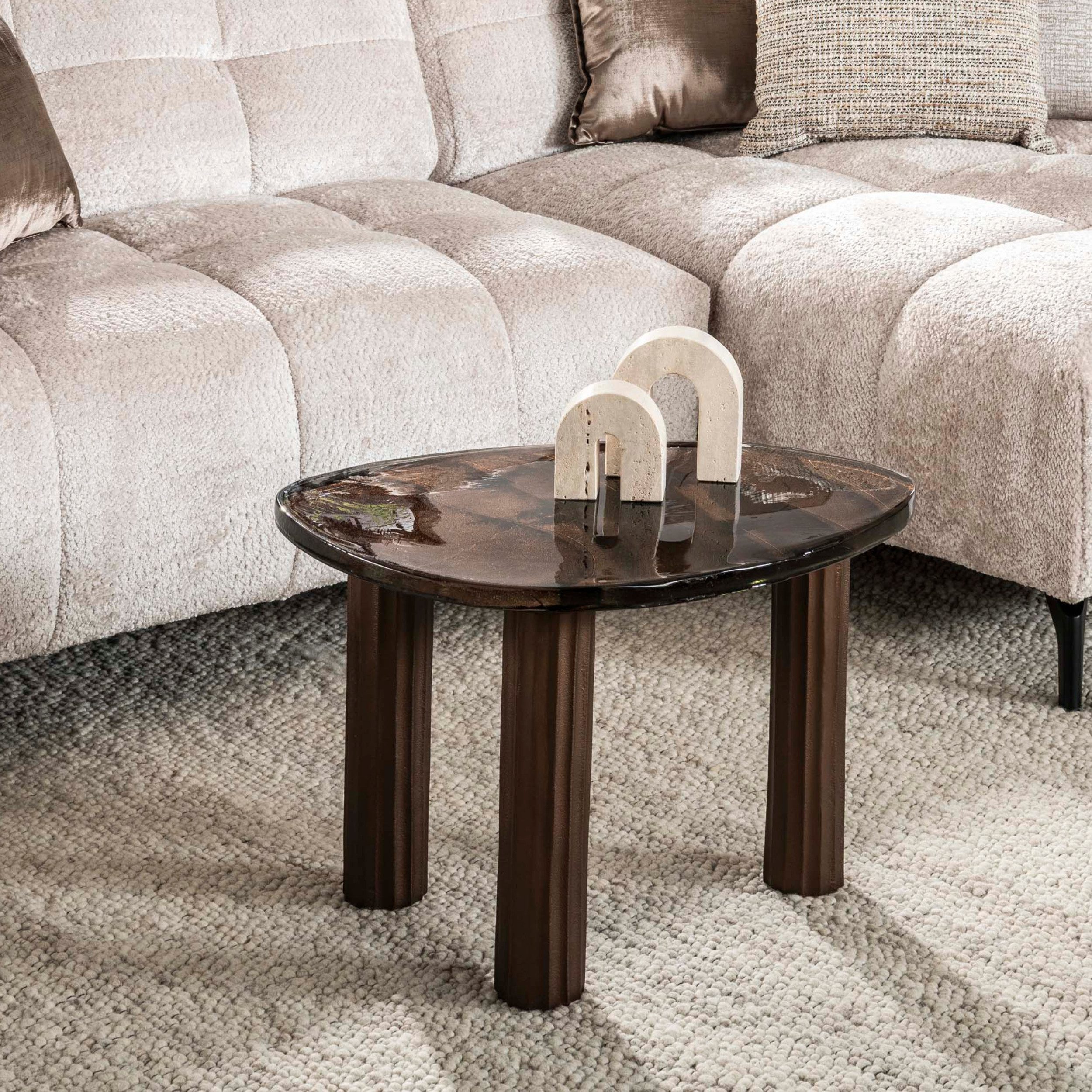 alesvelt Couchtisch ECLIPSE LUCA Größe M Organischer Gussglas-Tisch in Antik-Optik (1-Tisch), 62x45x40cm