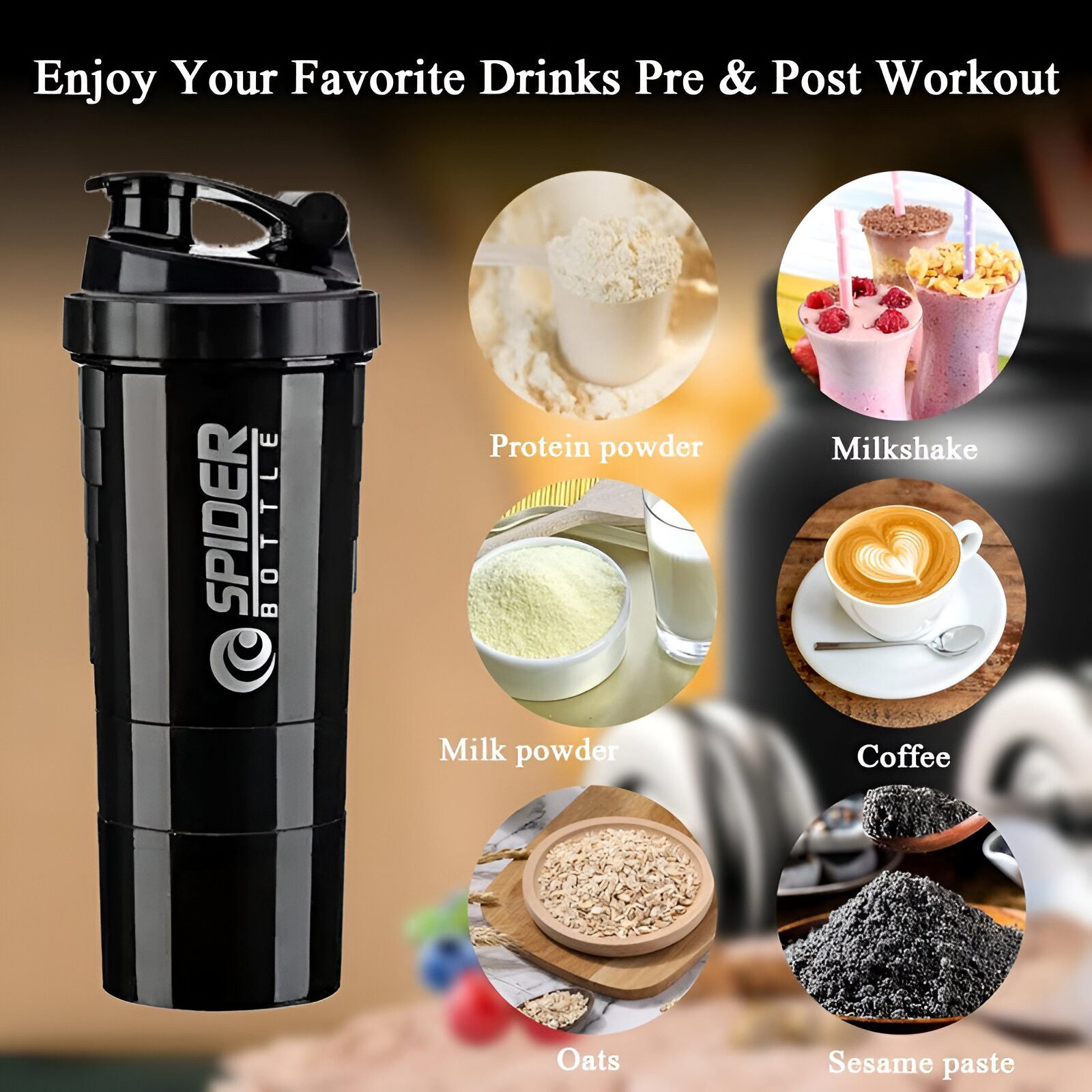 WS-Trend Protein Shaker Sportflasche Trinkflasche Flasche zum mixen Proteinshaker 500 ml, Kunststoff – Bild 3 von 4