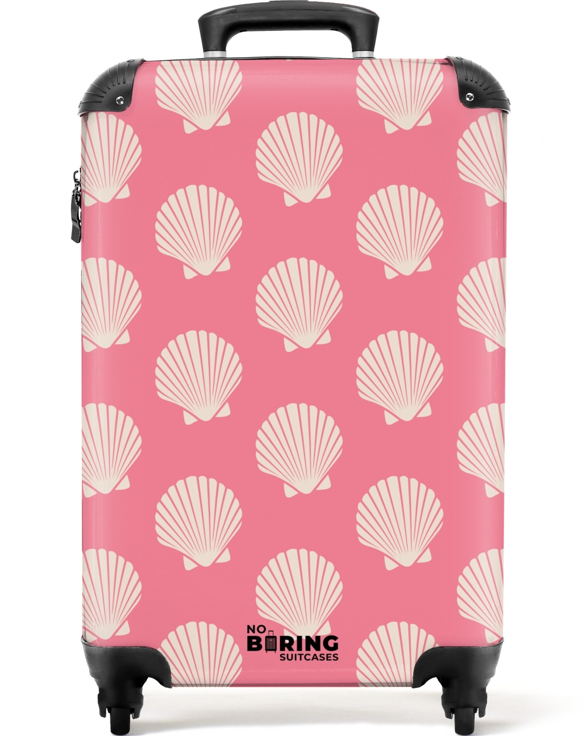 NoBoringSuitcases.com© Hartschalen-Trolley Rosa mit beigen Muscheln günstig online kaufen